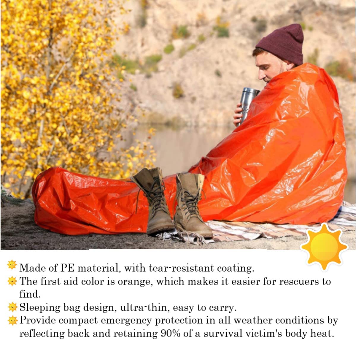 OUSITAID Sac de Couchage d'Urgence Sierra Madre 84X36 Sac de Survie d' Urgence Sierra Madera Taille de Poche Sac de Couchage d'Urgence Imperméable Thermique Bivouac pour Extérieur