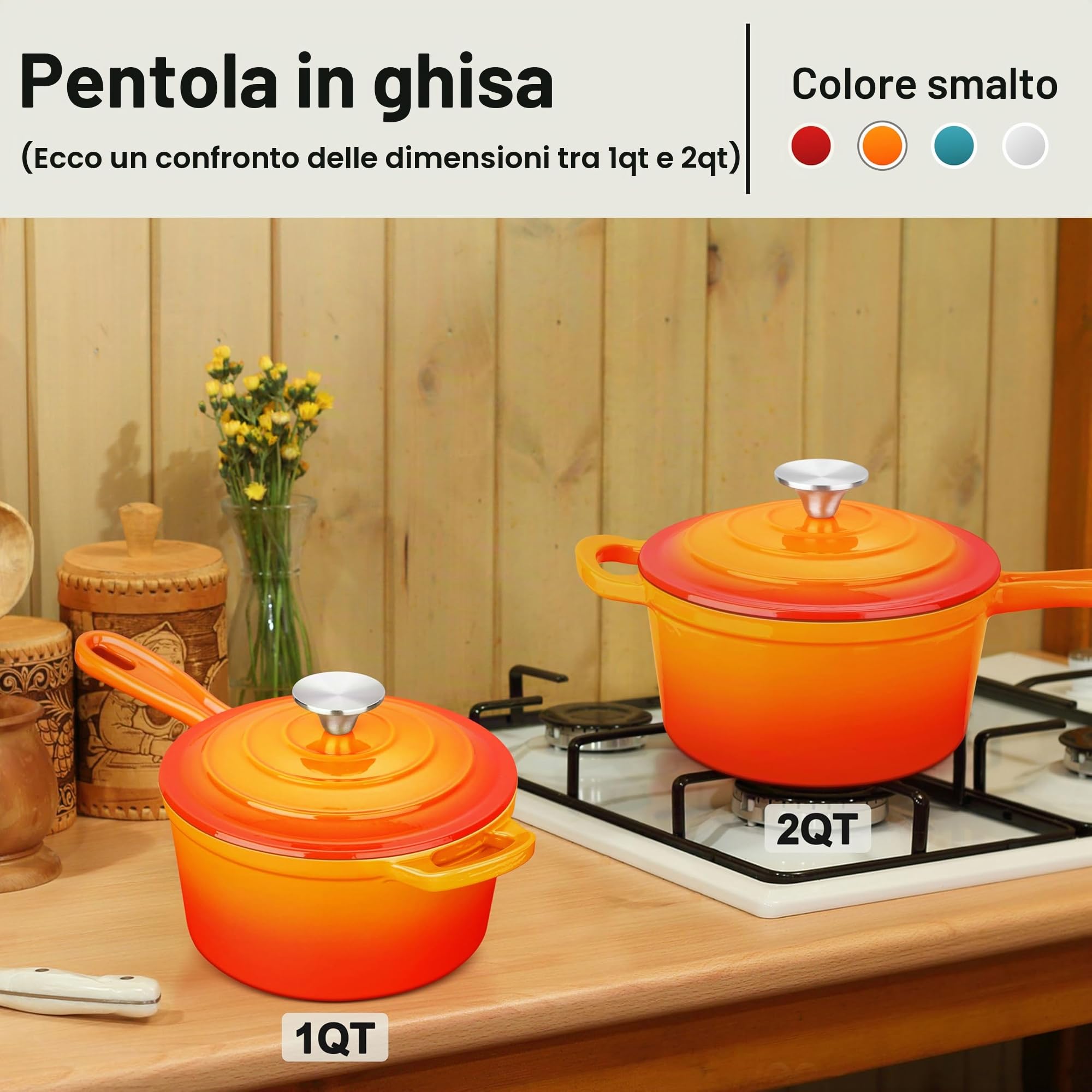 Leonyo Casseruola in ghisa smaltata con coperchio, casseruola da 2 litri con coperchio, piccola ghisa smaltata, pentole da cucina olandese per tutti i tipi di fornelli per la produzione di