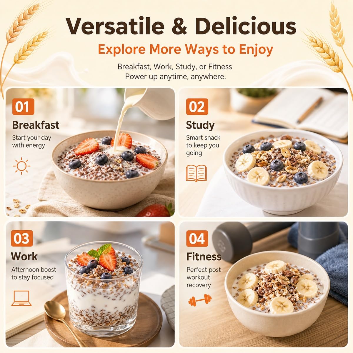 Fiocchi Di Segale Integrale Istantanea Cereali Senza Zucchero 1kg | Contenitore 1000g Pappa Ricca Di Fibre Per Latte Caldo O Acqua. Povero Di Grassi Saziante Colazione Studio Ufficio.