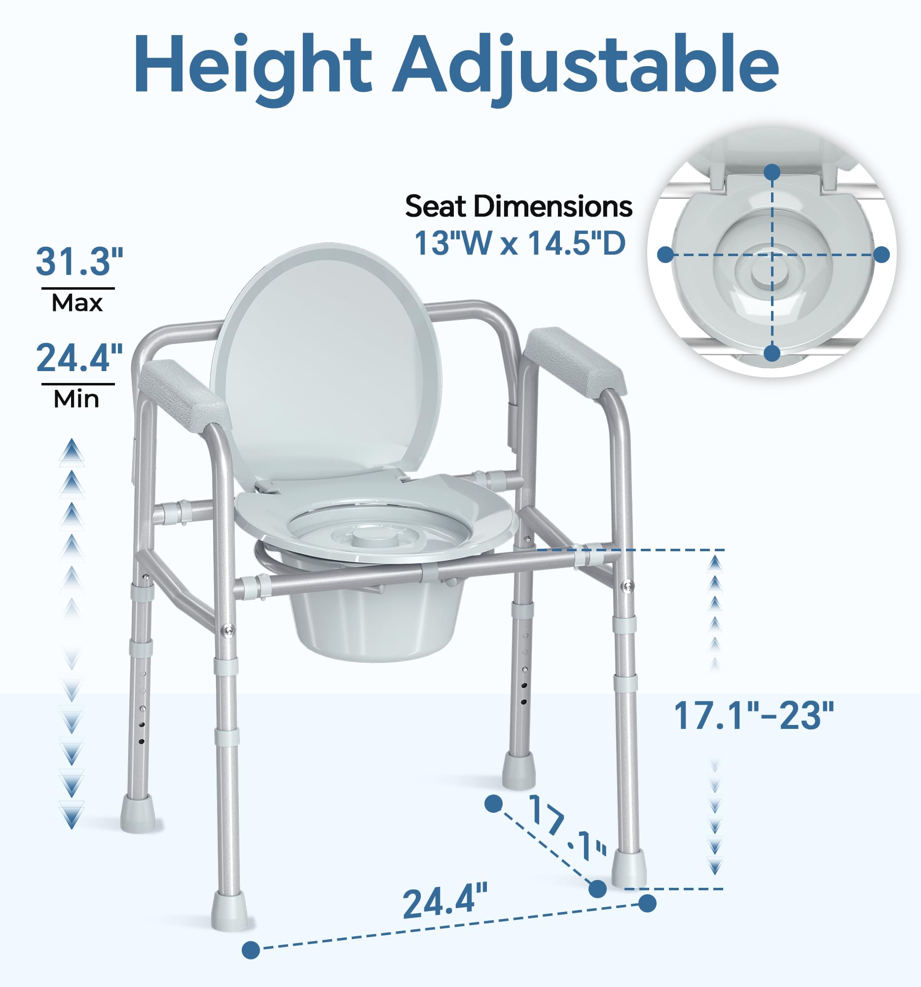 HOMLAND 3-in-1 Bedside Commode - 350lb Capacity -3