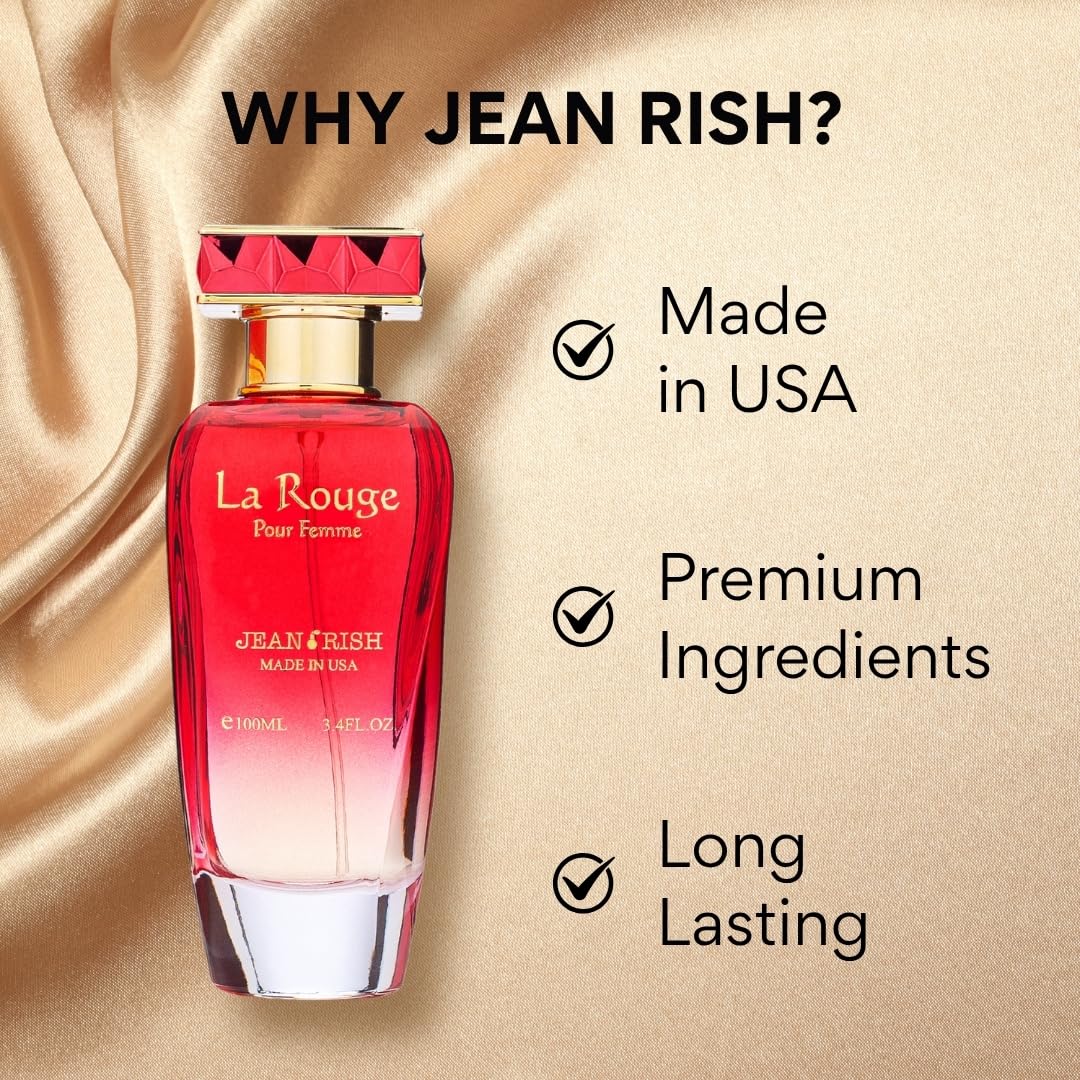Jean Rish La Rouge Eau De Parfum - Perfume for Women (3.4 Fl Oz / 100ml) with Mango, Jasmine & Vanilla Notes - Long Lasting and Luxury Fragrance