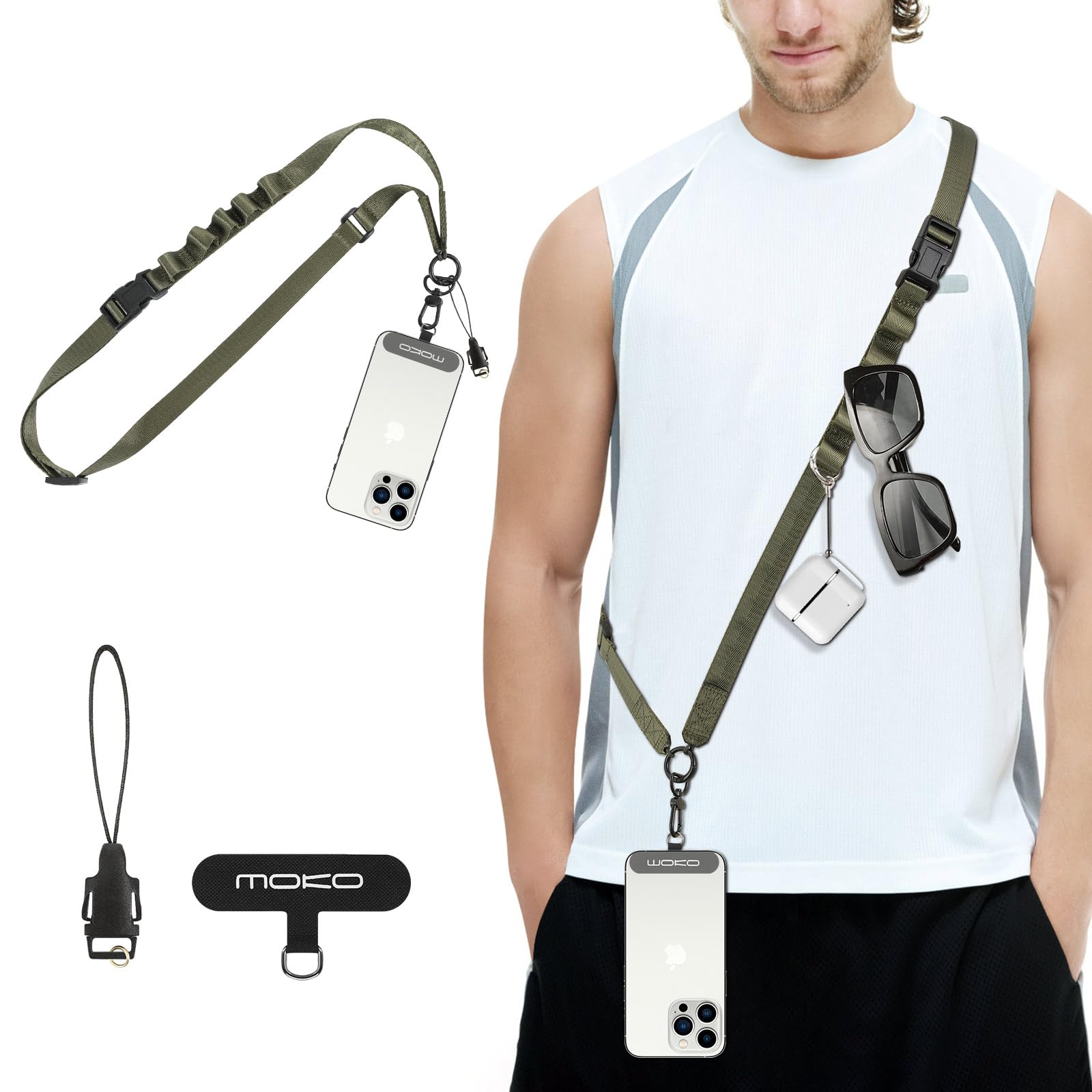 MoKo Universal Phone Lanyard, Nylon Adjustable Cell Phone Crossbody Strap Detachable Women & Men Cellphone Lanyards Around the Neck with Patches for