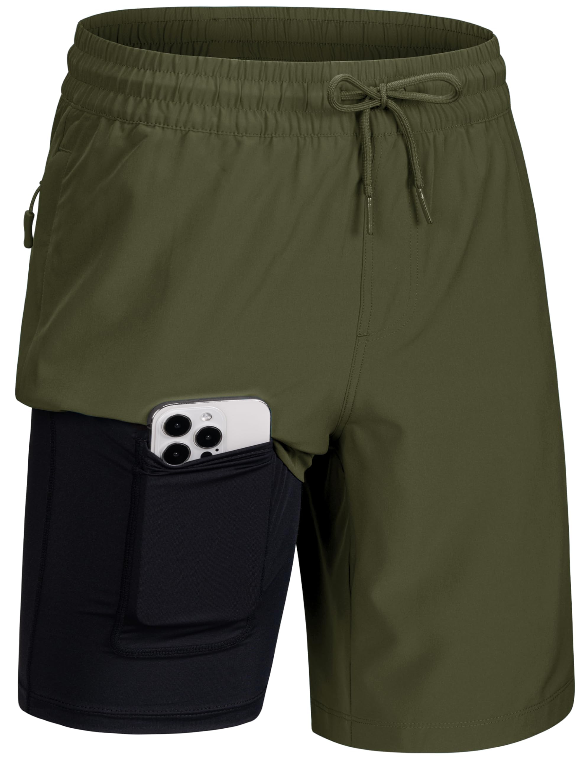 MAGCOMSEN Men's Swim Shorts with Compression Liner 9" Quick Dry Bathing Suits UPF 50+ Board Shorts with Zipper Pockets