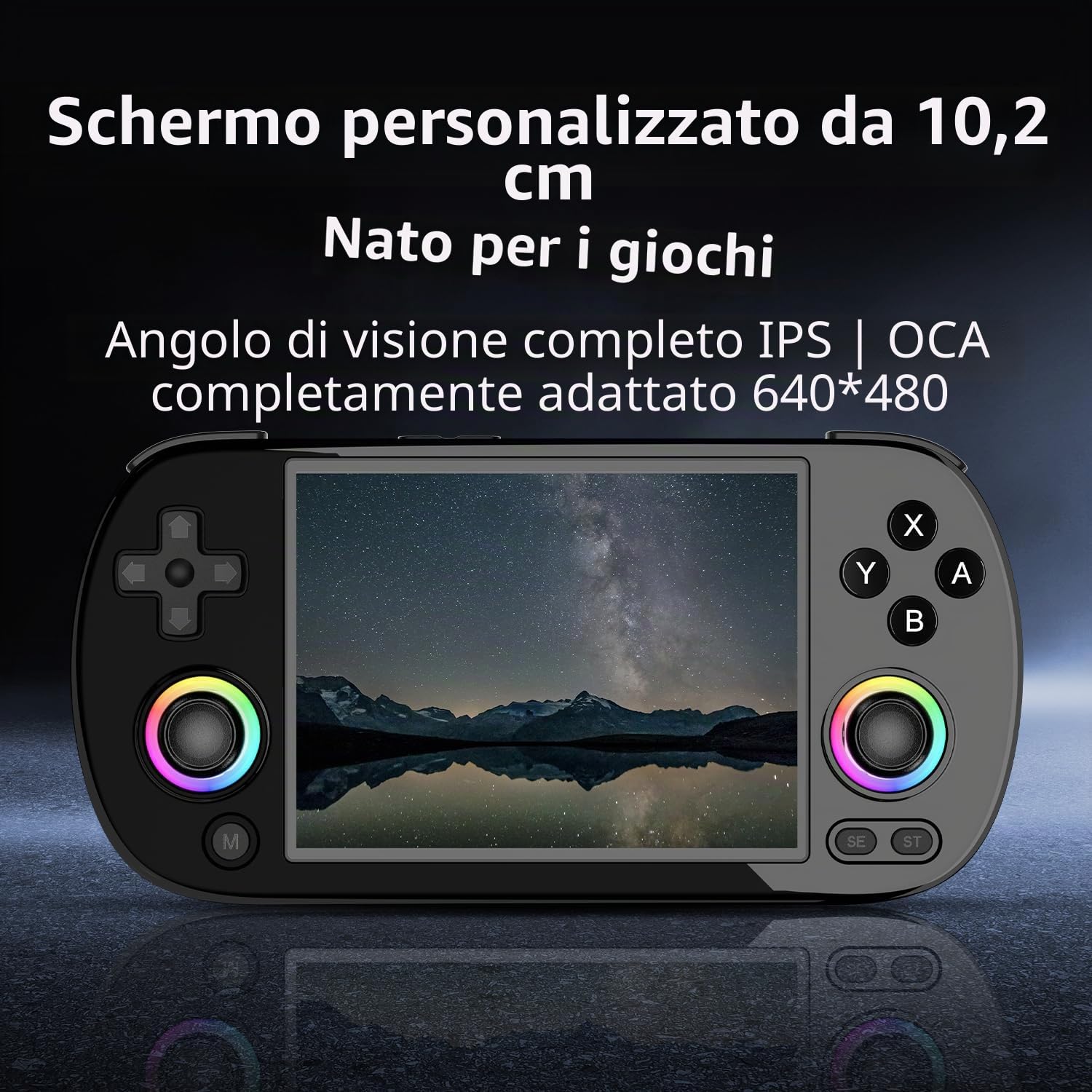 RG40XX H Console da gioco portatile, console da gioco retrò con illuminazione Joystick RGB, display IPS da 4 pollici, scheda TF 64G integrata e giochi 5571, compatibile con WiFi Blueto (nero, 64G)