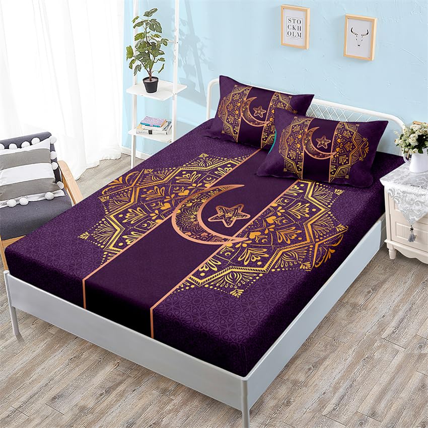 Juego Sabanas 160X200 Mandala Púrpura Bedding Juego De Sabanas 3 Piezas - Poliéster Microfibra Cepillada Funda Colchon - Hipoalergenica Juego De Sabanas - 2 Fundas De Almohada