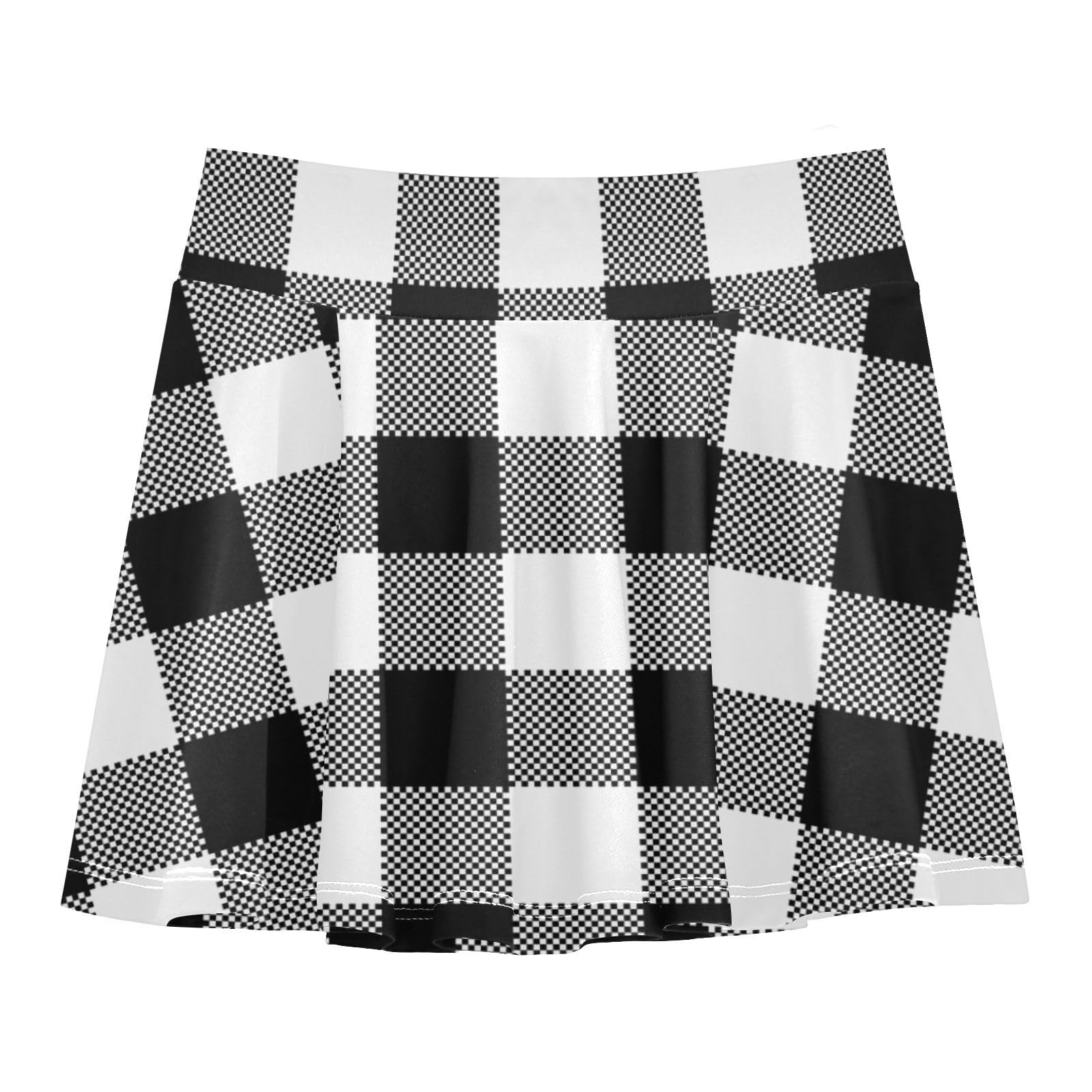 Aflyko Girls Tennis Skirt with Shorts Gingham Plaid Black White Golf Skort Stretchy Sportwear Everyday Spring Summer Outfit Cute Little Kid Daily Wear, 5-6T