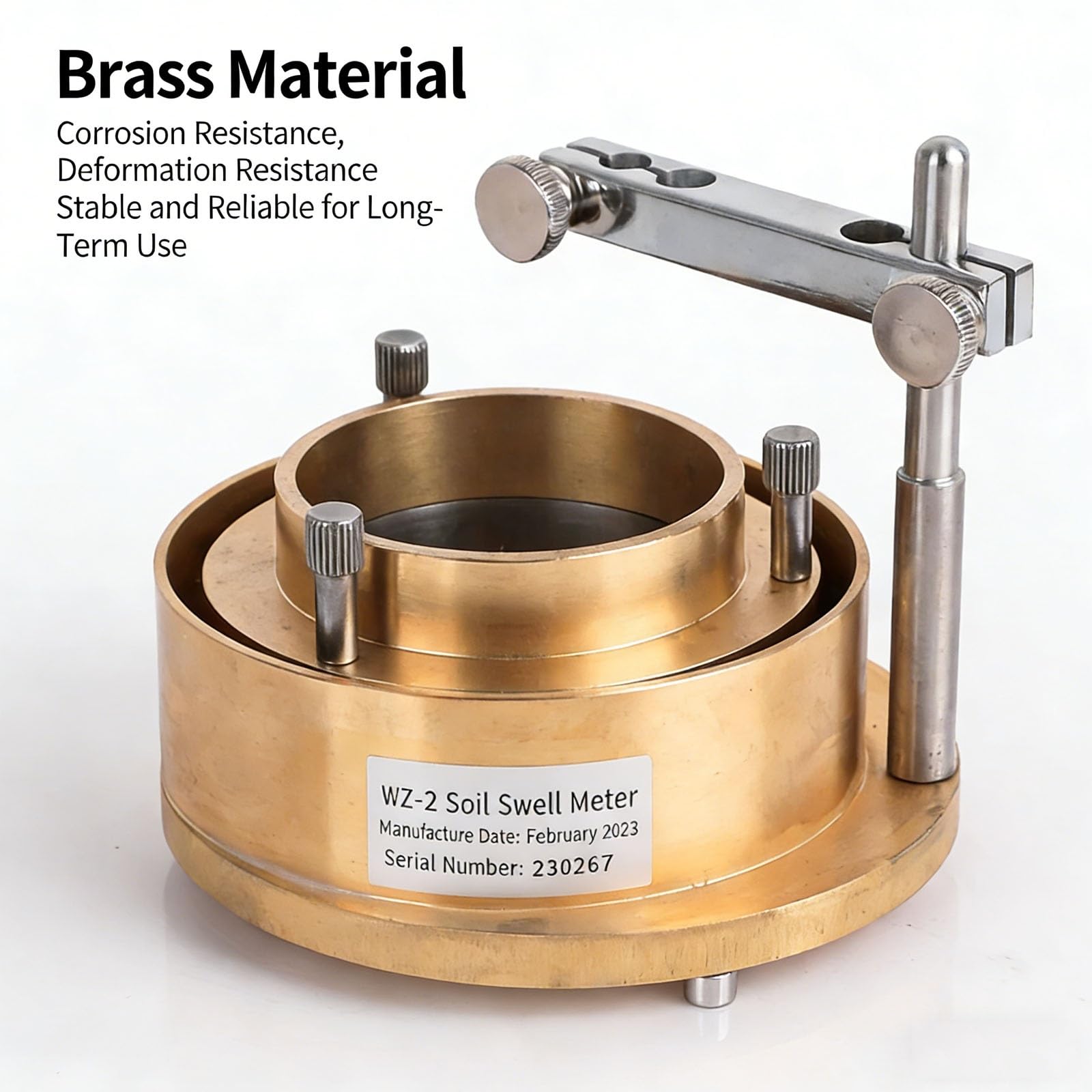 Probador De Tasa De Hinchazón Del Suelo, Herramienta De Medición Del Contenido De Humedad, Con Micrómetro Mecánico Y Vaso Medidor De Latón, Diseño Desmontable, For Laboratorio