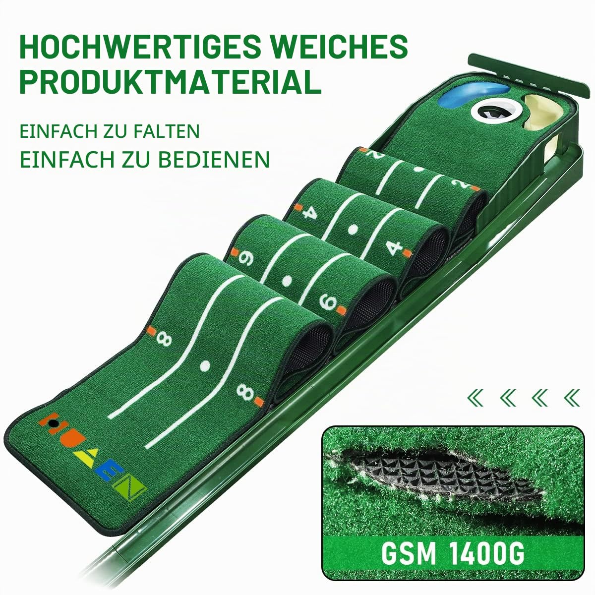 Putting-Grün, Indoor-Matte Mit Ballrücklauf und 3 Löchern, Golf-Trainingsausrüstung für Zuhause oder Büro, Geschenke und Zubehör für Männer