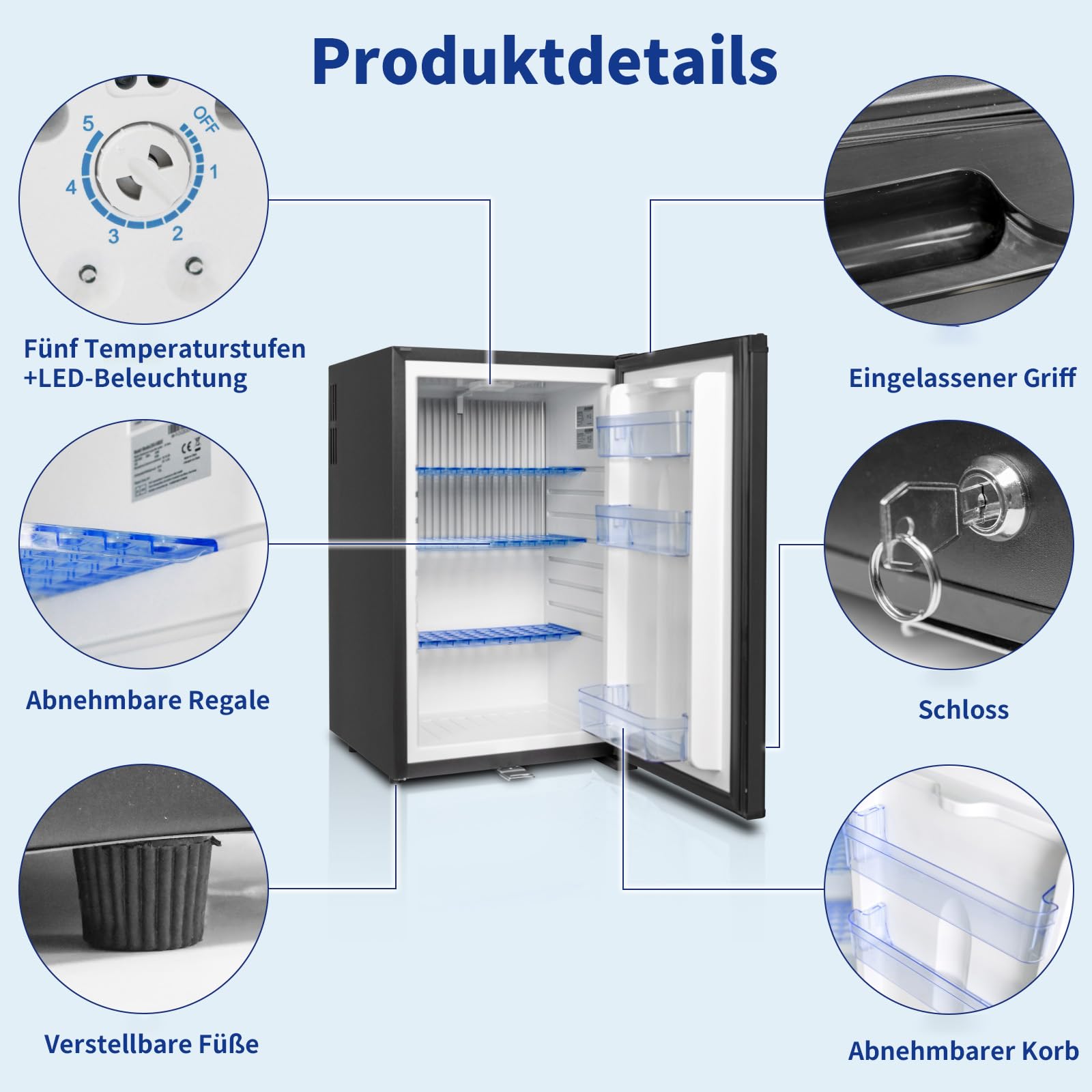 Smad 50L Camping Kühlschrank 12V, 2-Wege-Wohnmobil Kühlschrank 230V, Absorberkühlschrank, Ohne Kompressor, Geräuschlos, mit Schloss, Umstellbare Tür, für Auto, Camping, Wohnwagen, Büro, LKW, Schwarz