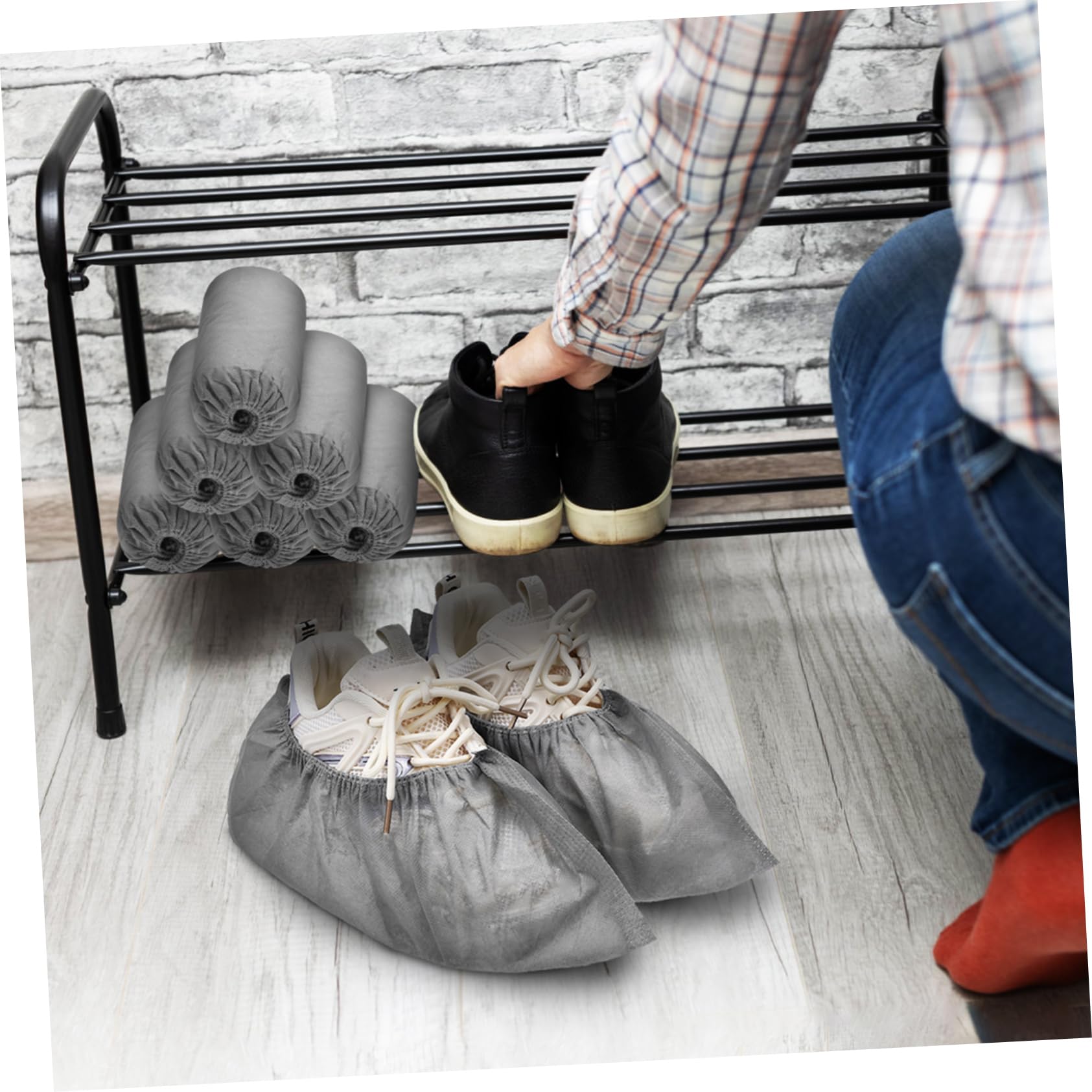 OSOLADY 100 Pack Gray Disposable Shoe Covers Elastic Boot Covers for Indoor Shoes Nonslip Floor Protection