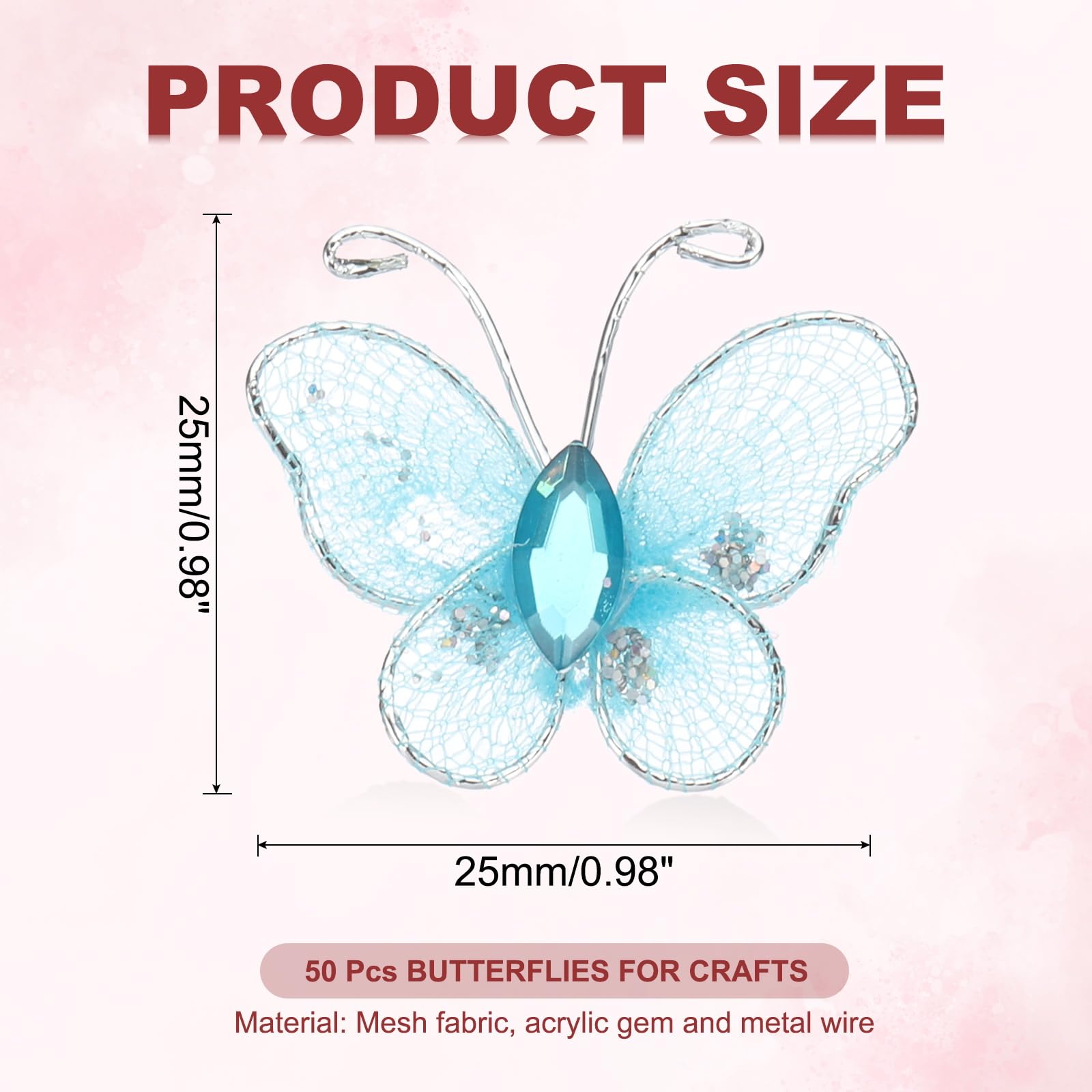 PATIKIL 50Pcs Butterflies for Crafts 1" Mesh Wire Glitter Butterfly Organza Butterflies for DIY Craft Home Decor Clothing Wedding Decoration - Image 2