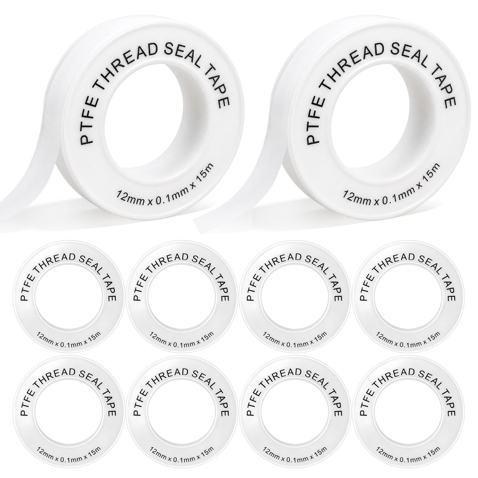 Ainiv 10 PCS Plumbers Tape, PTFE Thread Seal Tape, Premium Teflon Sealing Tape to Stop Leakage of Pipes, Shower Head, Taps and Sewers (12mm × 15m × 0.1mm)