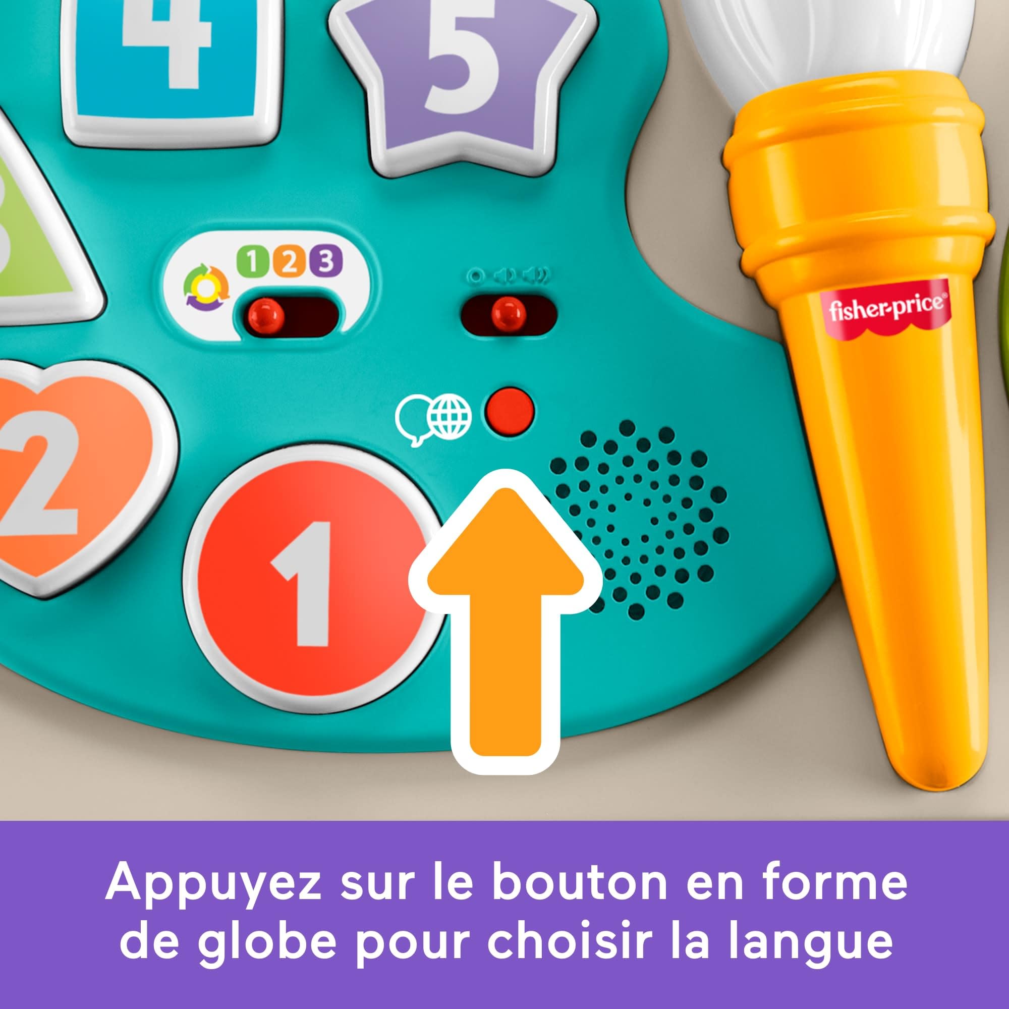 Fisher-Price Jouet d’éveil Musical Table d’activités et Chevalet 4 en 1 Rires et éveil à partir de 6 Mois, Version multilingue, JGW87