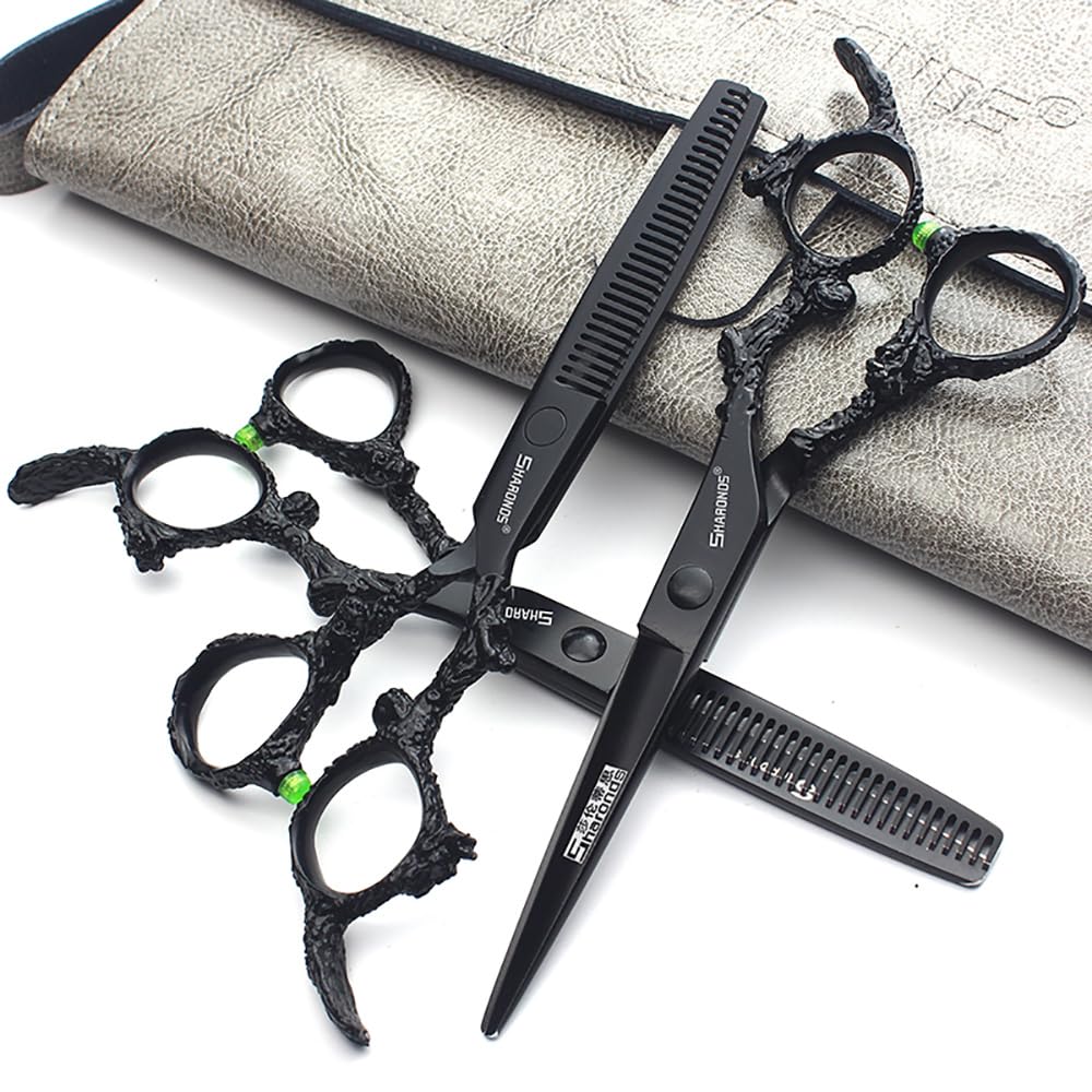 6 inch hair stylist barber scissors black plate dragon 440C hairdressing cutting scissors+thinning scissors (6 inch 3PC)