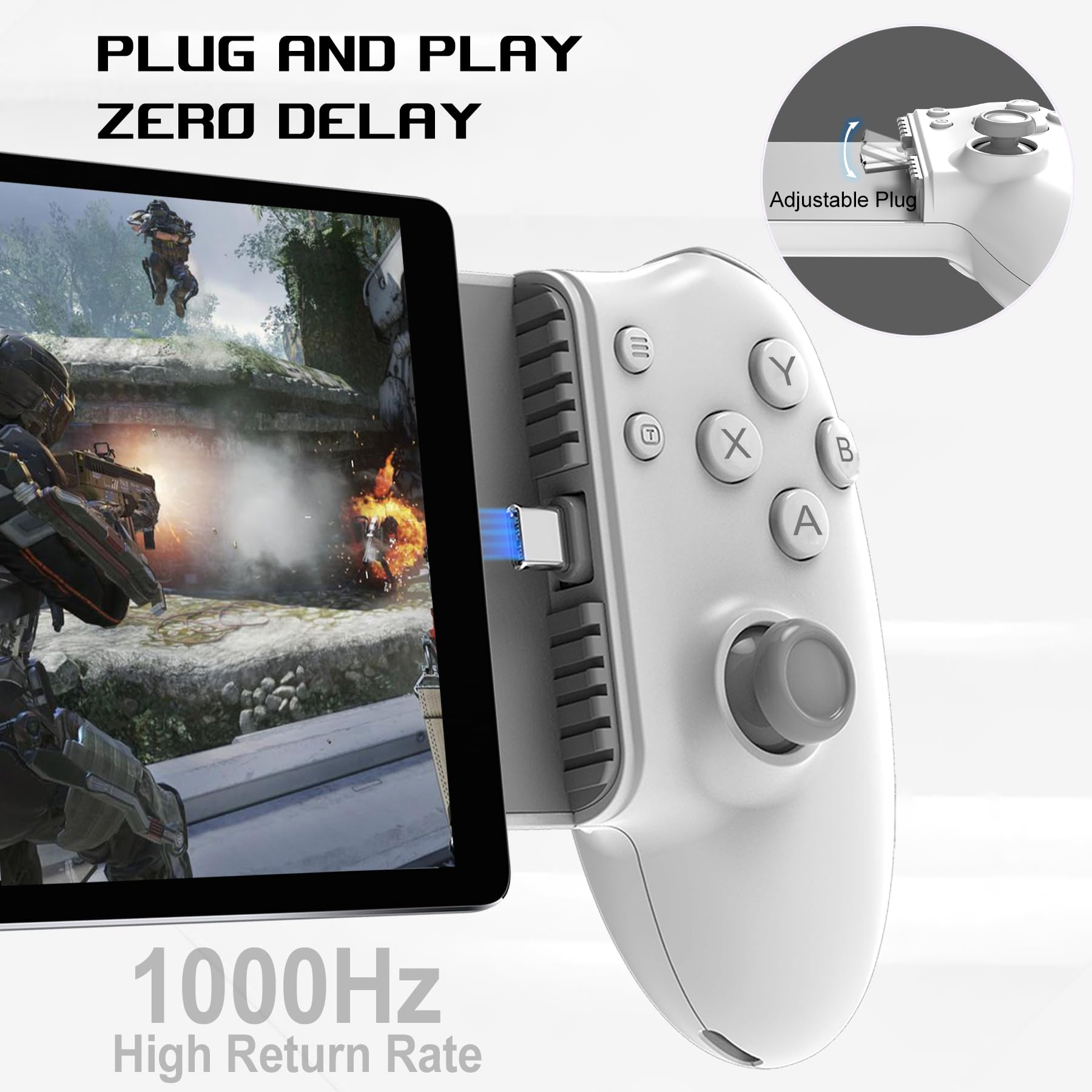 arVin Controlador de juegos móvil USB C para iPad/tableta (dentro de 6.7-11 pulgadas) USB-C Gamepad con joysticks de Hall/gatillo de pasillo/Turbo/teclas traseras, juego remoto para consolas PS5/PS4
