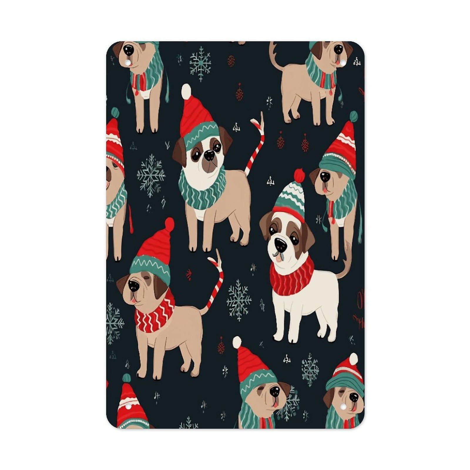 LDGSUPH Merry Christmas Dog Wall Art Prints Folded Edge Iron Sheet Painting with Holes for Wall Prints Decorative Picture Metal Signboard Decor Painting for Outdoor Indoor Wall Decor