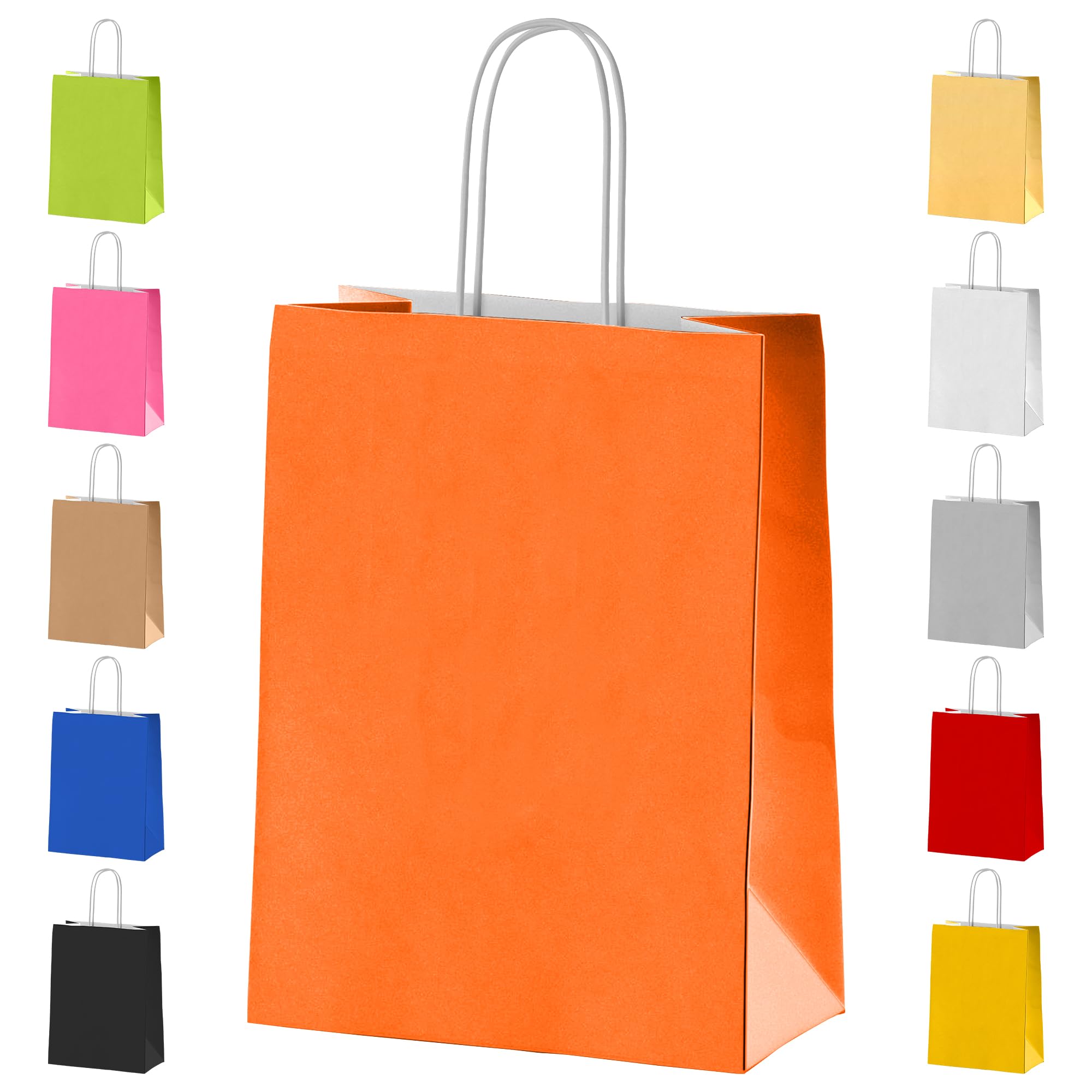 Paper Party Bags with Handles [Orange] Colorful Gift Bags - 10 x 18x22x8cm - Ideal for Adults & Kids Birthdays, Weddings, Baby Showers & Christmas