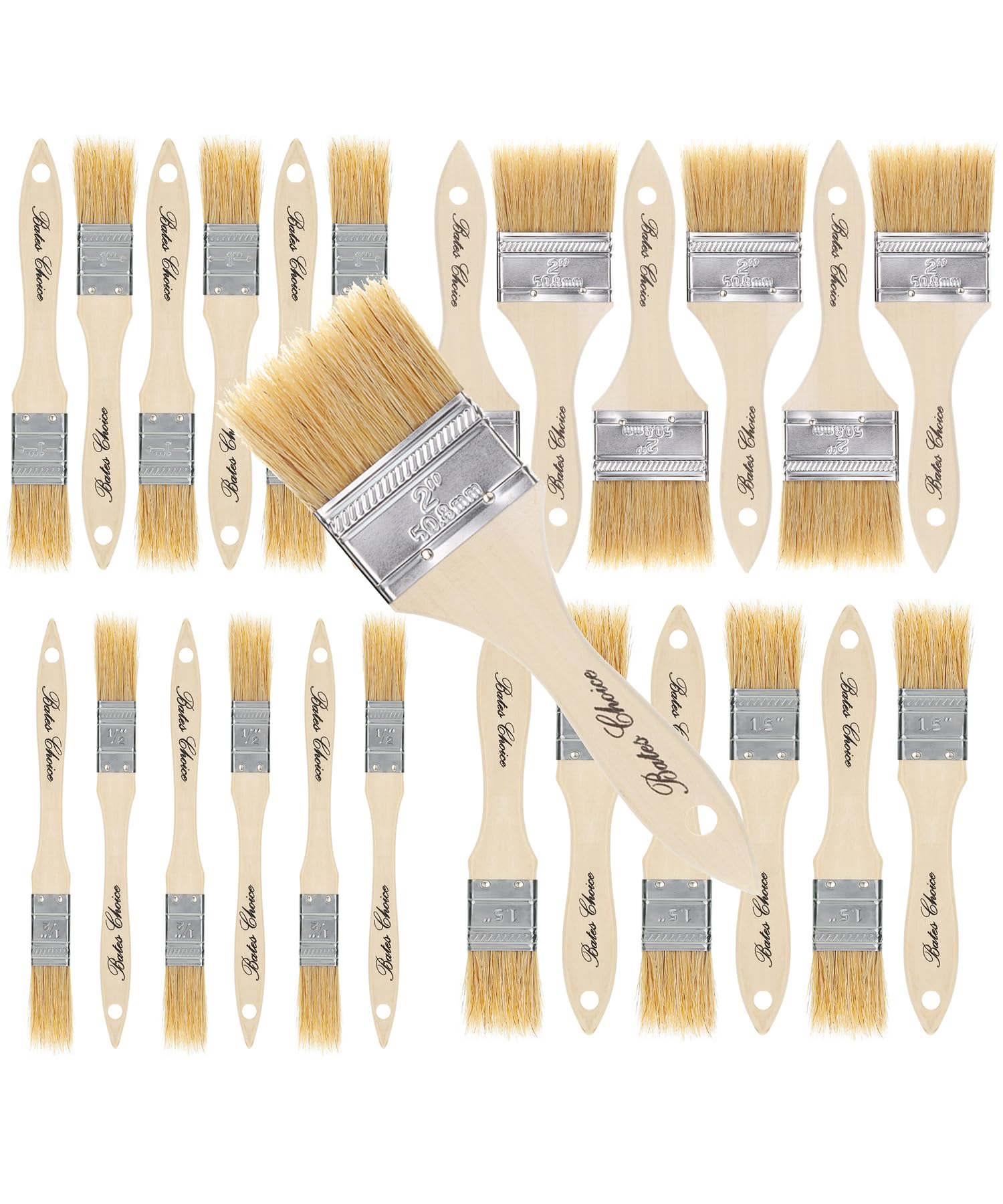 Bates Choice Chip Paint Brushes, Assorted Sizes, 24 Pack, Natural Bristle Painting Brushes, Paint Brushes Set, Chip Brush, Painting Brush, Wood Stain Brush Set, Natural Bristle Paint Brush