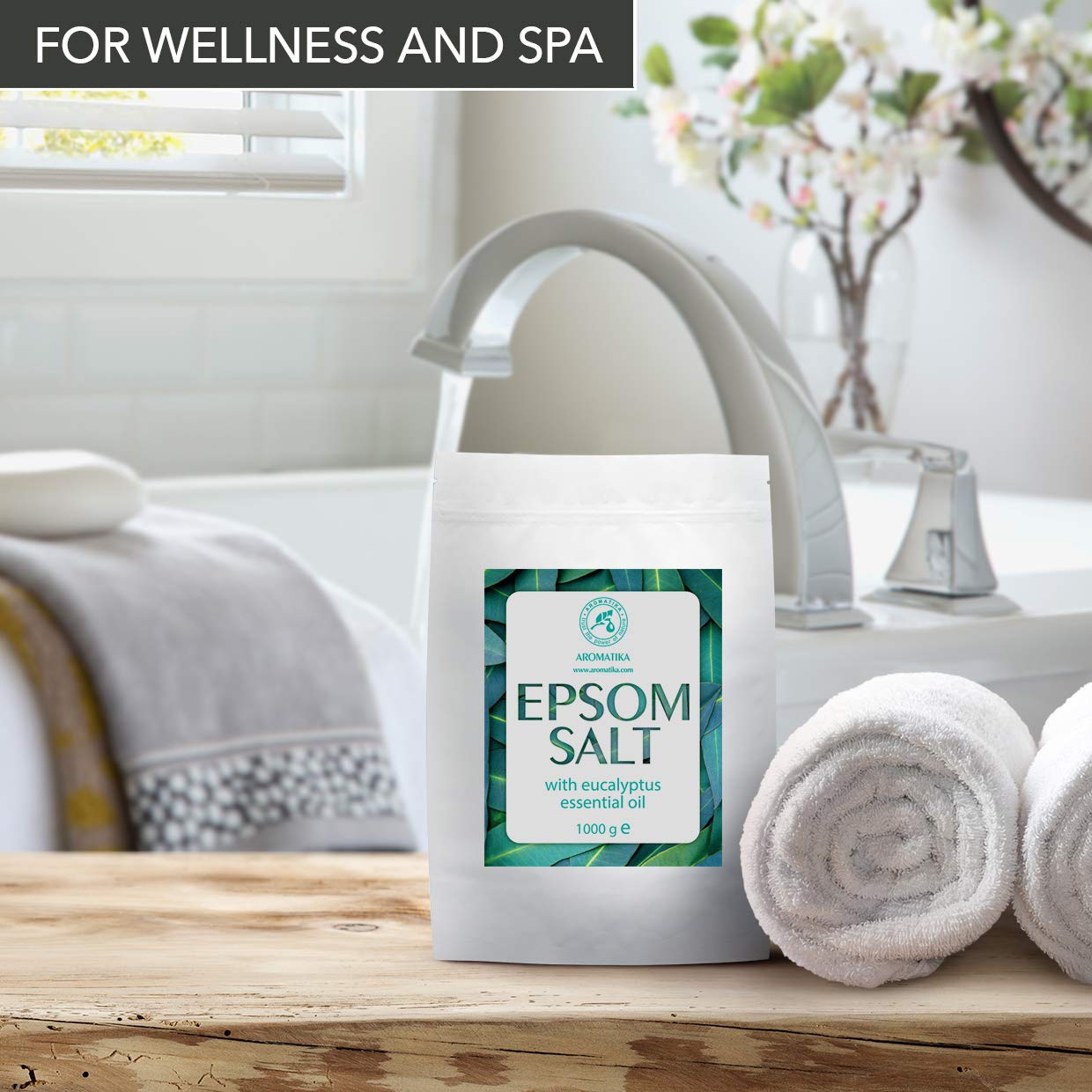 Sal Inglesa de Baño con Aceite Esencial de Eucalipto 3kg - Cristales de Sulfato de Magnesio para Aliviar el Dolor Muscular - Cuidado de la Piel - Relajación Muscular - Buen Sueño