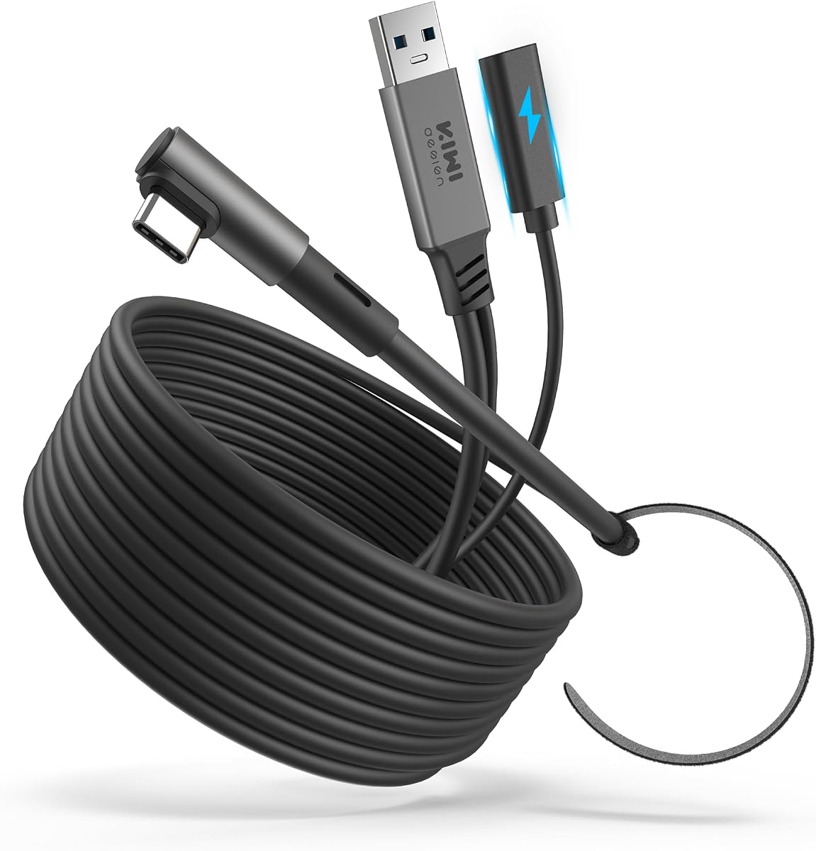 KIWI design Link-Kabel mit Ladefunktion 5M Kompatibel mit Meta Quest 3s Quest 3 Quest 2/Pro/Pico 4 Zubehör und PC/SteamVR, USB 3.0 zu USB C Link-Kabel mit 5 Gbps High-Speed für Erweitertes Gameplay