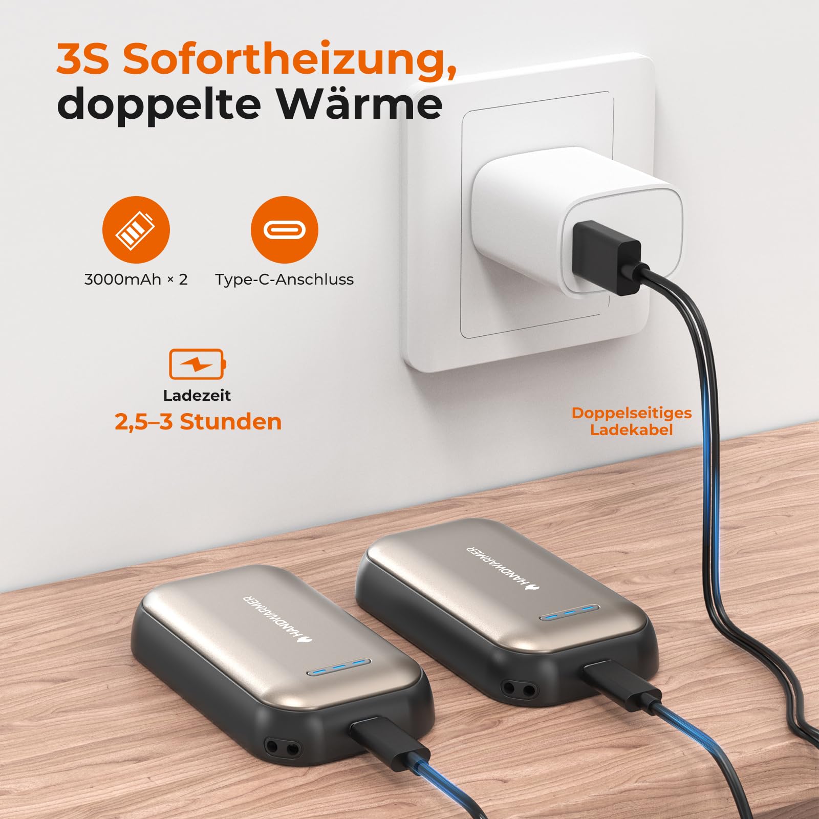Fitabok Handwärmer Elektrisch 2-Pack – 6000mAh Magnetischer Taschenwärmer, USB-C Elektrische Handwärmer Wiederaufladbar Schnellheizung, 3 Heizstufen Bis 55°C, für Outdoor, Camping, Golf, Raynaud