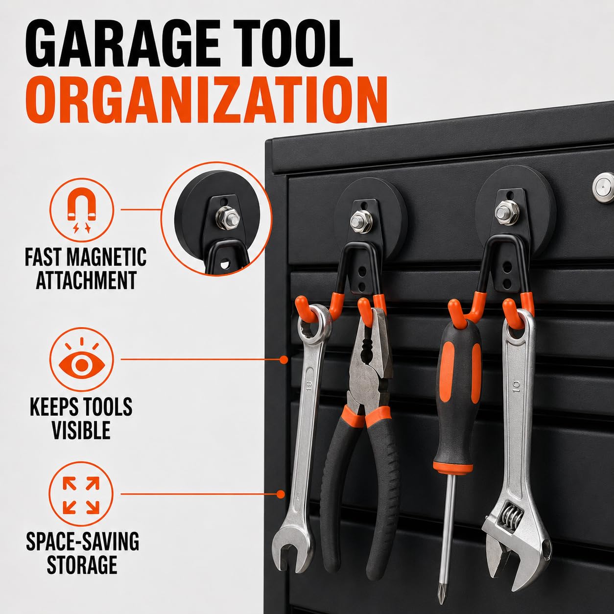 Heavy-Duty Magnetic Double-Claw Hook, Strong Utility Van organization, Double Hooks for Garage, Heavy Duty Magnetic Attachment for Hanging Tools and Organizing Equipment (4, M)