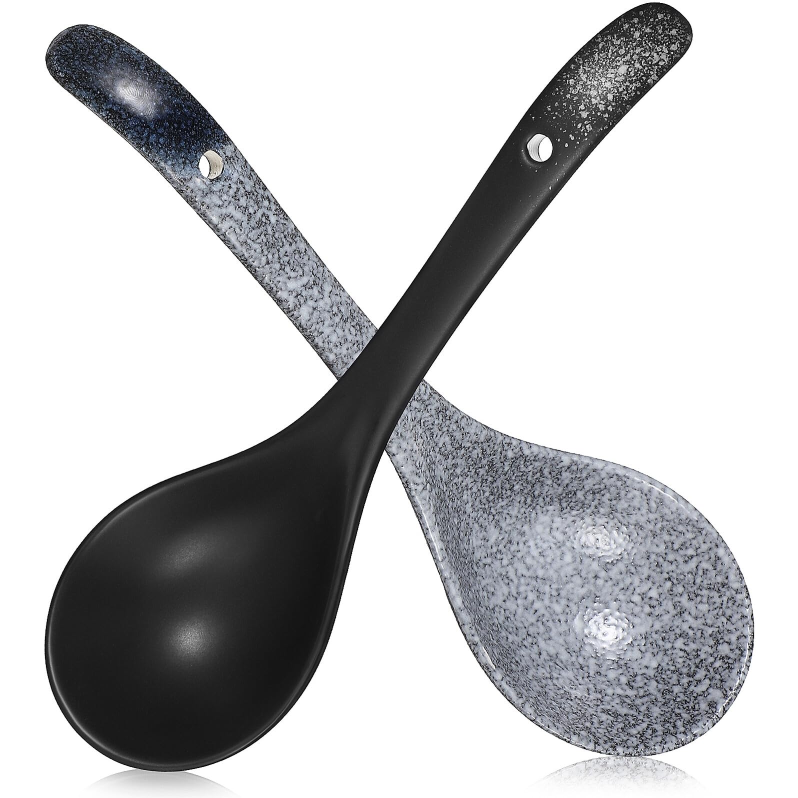 NOLITOY 2 piezas Cucharas de Sopa de Cerámica con Mango Antideslizante de Colores Japonés Tradicional y Azul Resistentes al Calor para Servir Cocina y Restaurante