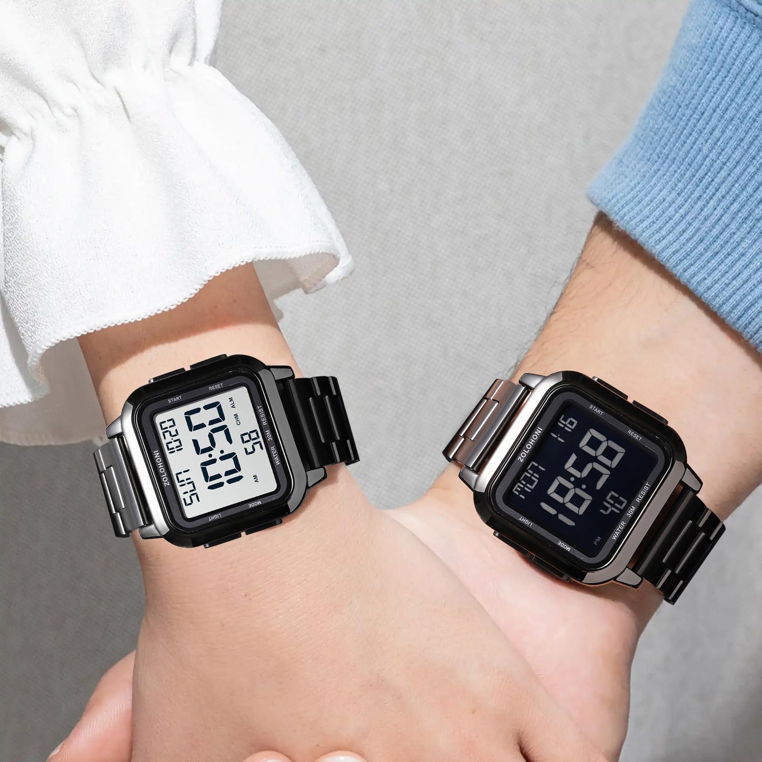 Orologio digitale quadrato da uomo, quadrante con numeri grandi, quadrante grande, impermeabile, a LED, con sveglia, data, cronometro