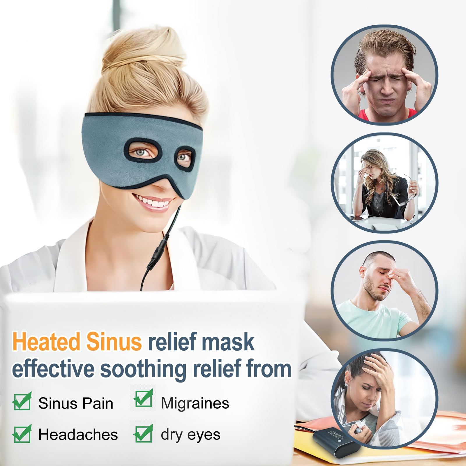 KOVNLO Sinus Pressure Relief Mask, USB Heated Migraine Mask