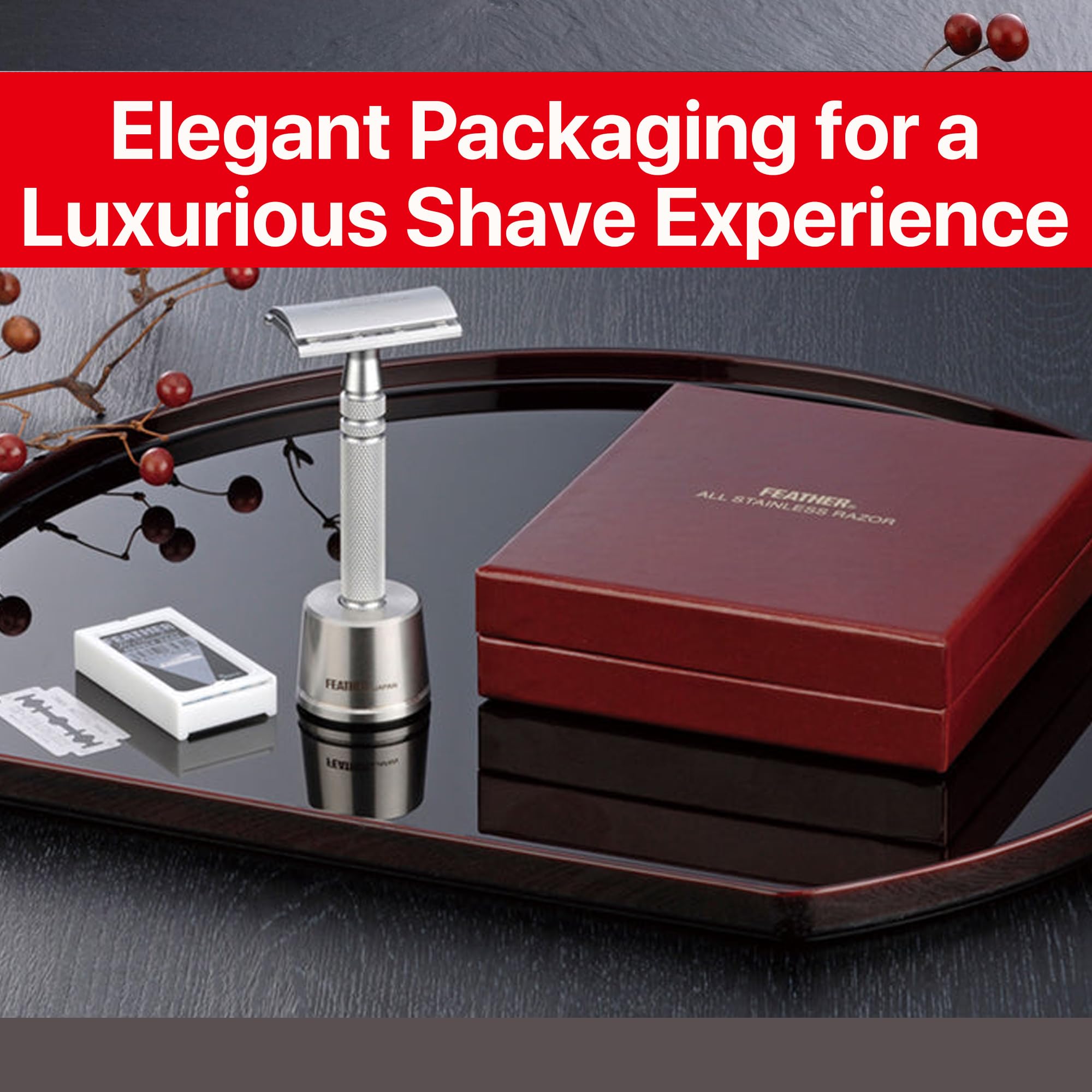 Jatai Feather Stainless Steel Double Edge Razor with Stainless Steel Stand, Extra Blades, & Gift Box by Jatai