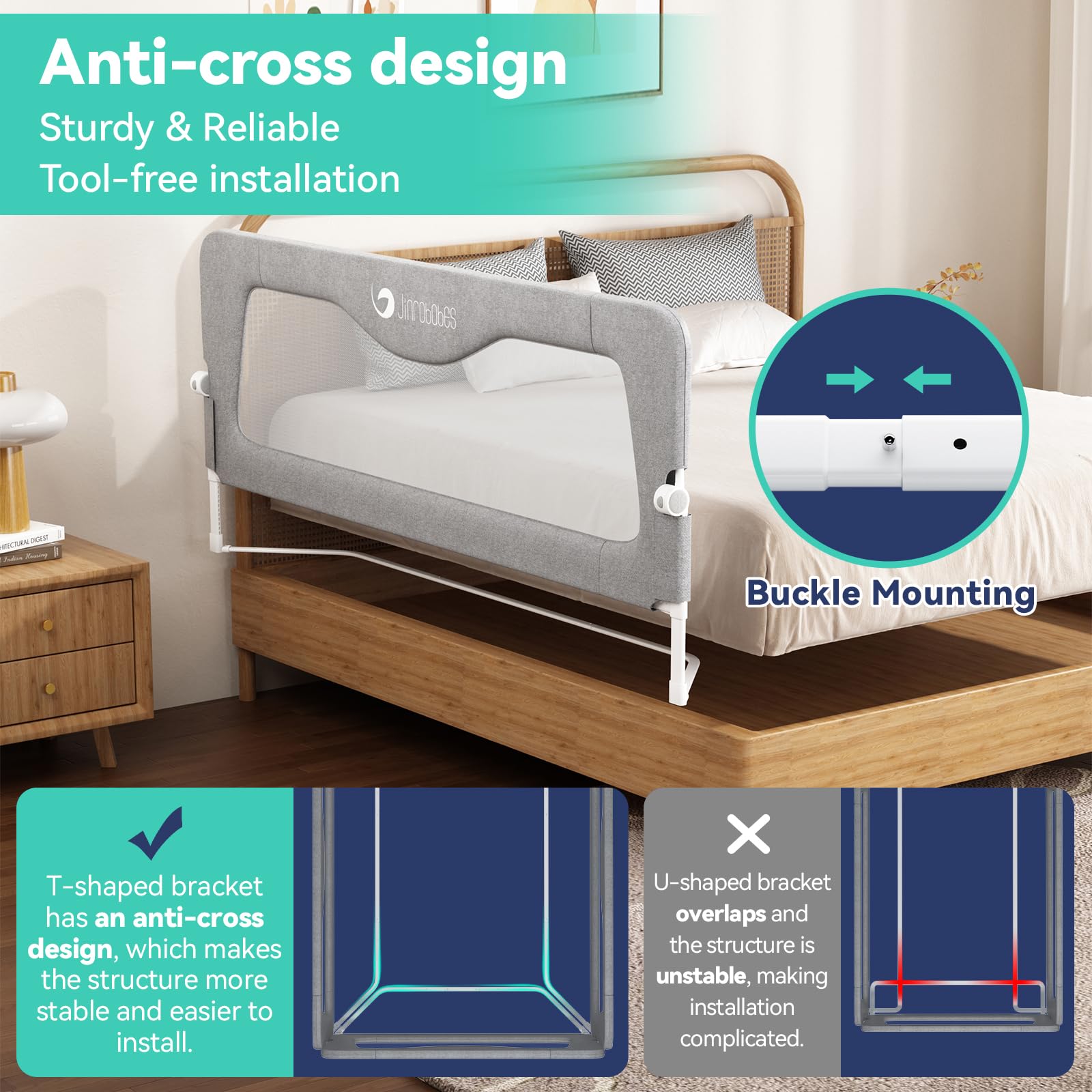 Protezione per letto per letto king size, altezza regolabile e sponda pieghevole per bambini (190 cm)