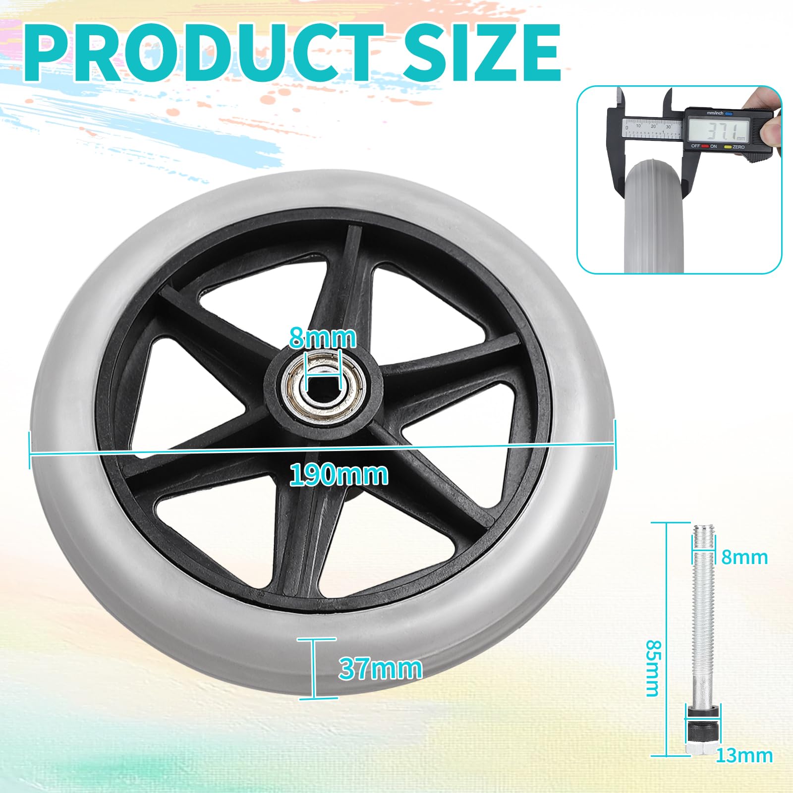 DBREAKS 4x Rueda Delanteras para Andador 190mm, Ruedas para Andador, Gris