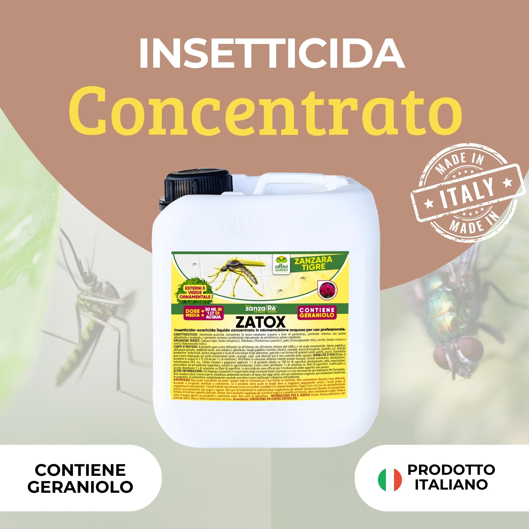 Albagarden Insetticida Zanzare Giardino Concentrato 2 Litri Contro Zanzare Mosche Cimici Insetti - Permetrina e Geraniolo