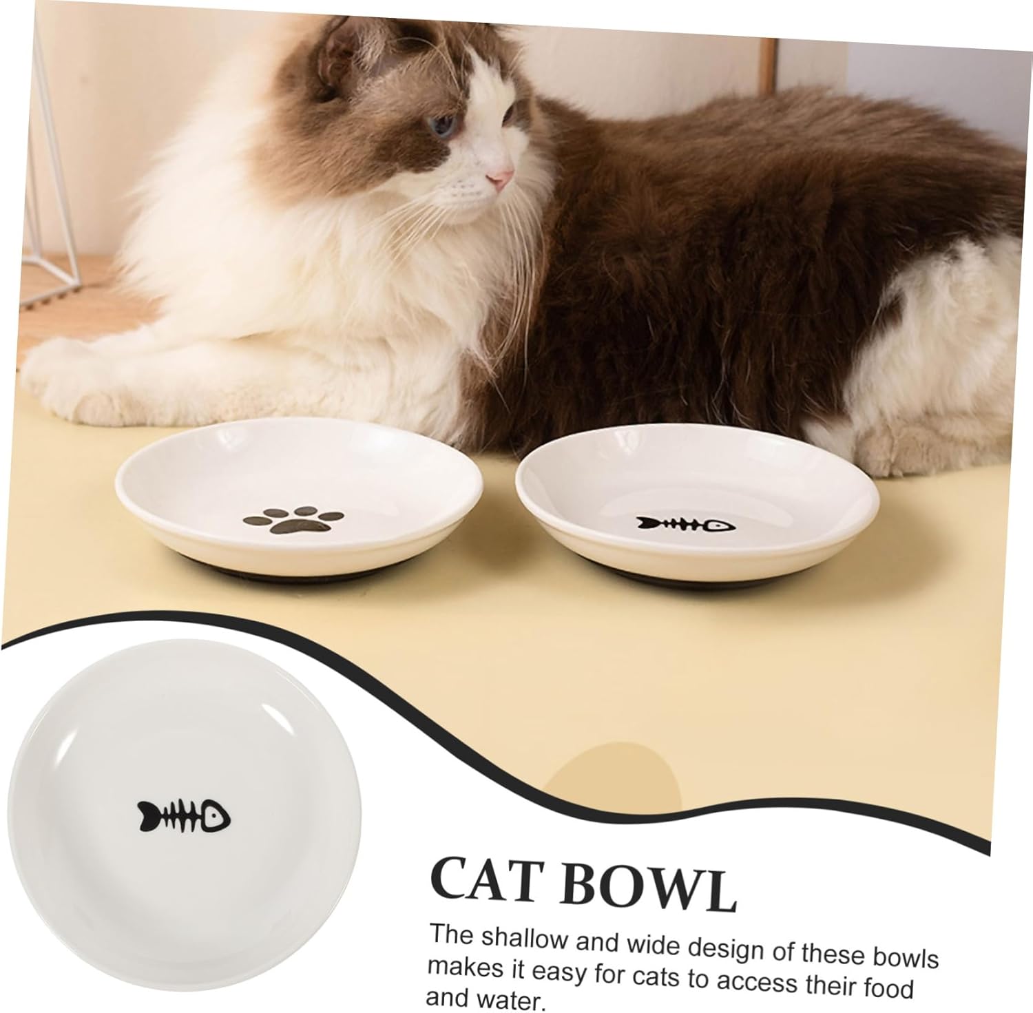 3pcs Ceramic Cat Bowls with Non-Slip Silicone Base Shallow Design for Healthy Eating Cute Feeders for Kittens and Cats Fishbone Plates Gray Silicone