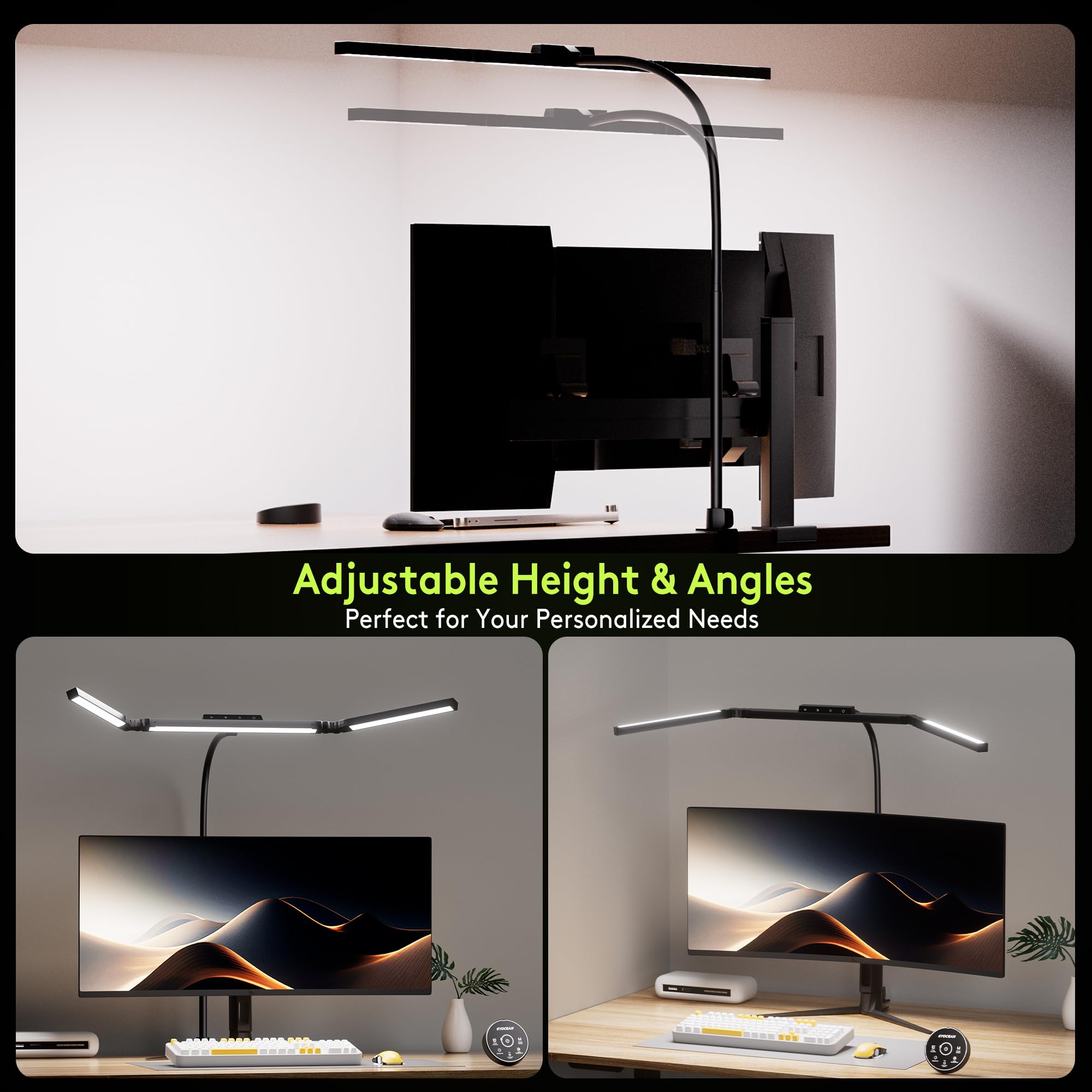 EYOCEAN Schreibtischlampe, Schreibtischlampe mit 3 Lichtquellen, 24W 100cm Tageslichtlampe Schreibtisch mit Fernbedienung, Dimmbare Monitor Lampe, Schwanenhals Büro Tischlampe