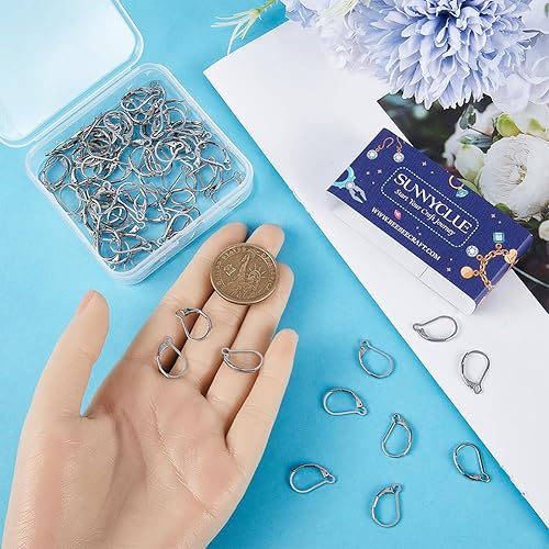 Miniatura 48 de SUNNYCLUE 1 caja de 80 ganchos para aretes chapados en oro real de 18 quilates, de acero inoxidable con cierre de palanca, aros de palanca para 80
