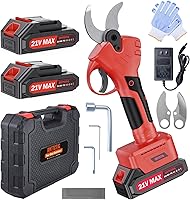 YOURBESTTOOLASSISTANT Electric Pruning Shears: 2.36" (60mm) Cordless Power Pruner, 600W Brushless Motor, 2x 2000mAh Batteries, SK5 Blades & Gloves (Red)
