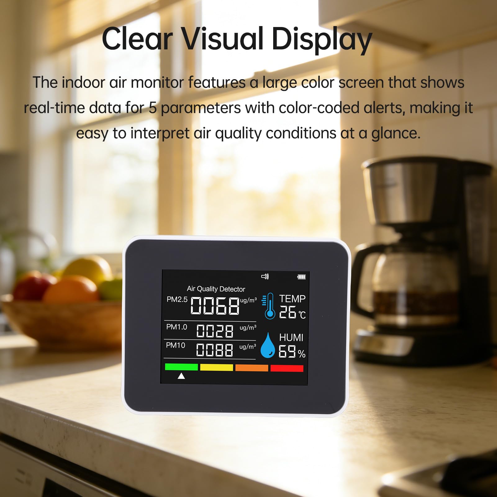 Monitor de calidad del aire 8 en 1 para el hogar, detector interior de CO2 HCHO TVOC PM2.5 PM10 (Blanca 2CO8T)