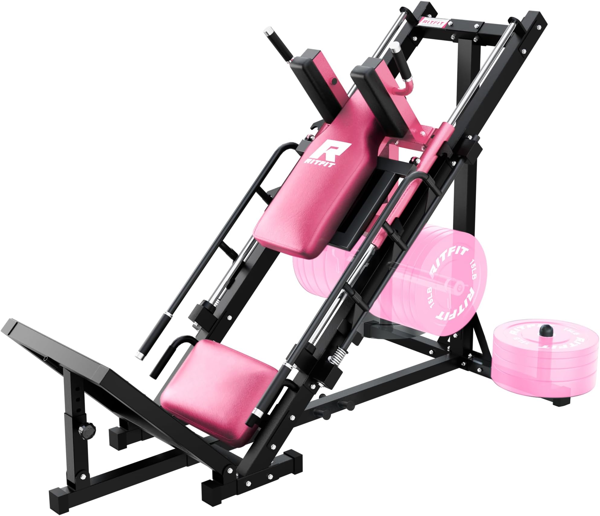 RitFit Leg Press Hack Squat Machine, Professional Adjustable Leg Press Machine for Home Gym with Linear Bearing, Specialty Hack Squat for Full Lower Body Workout with Weight Storage, Pink