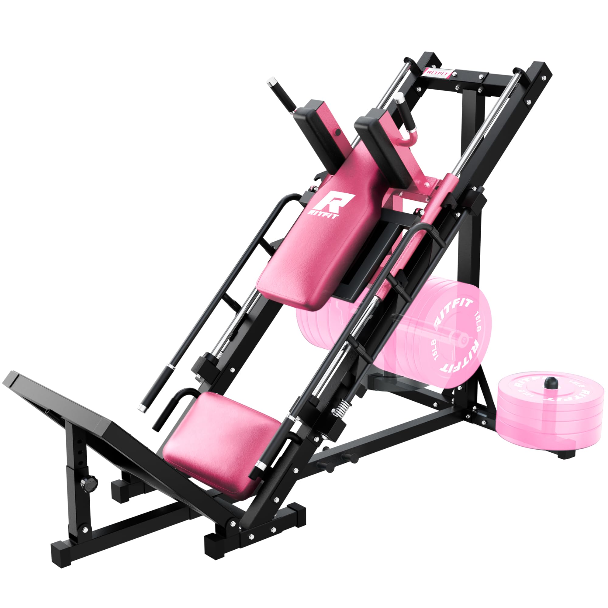 RitFit Leg Press Hack Squat Machine, Professional Adjustable Leg Press Machine for Home Gym with Linear Bearing, Specialty Hack Squat for Full Lower Body Workout with Weight Storage, Pink