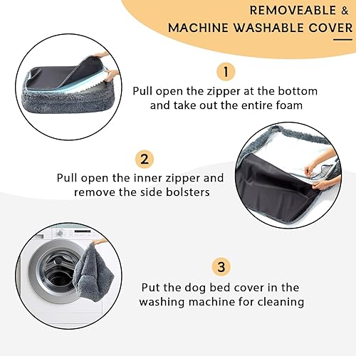 Miniatura 4 de Camas relajantes 2 en 1 para perros grandes, cama ortopédica de doble capa para huevos de espuma y espuma viscoelástica de piel sintética, colchón