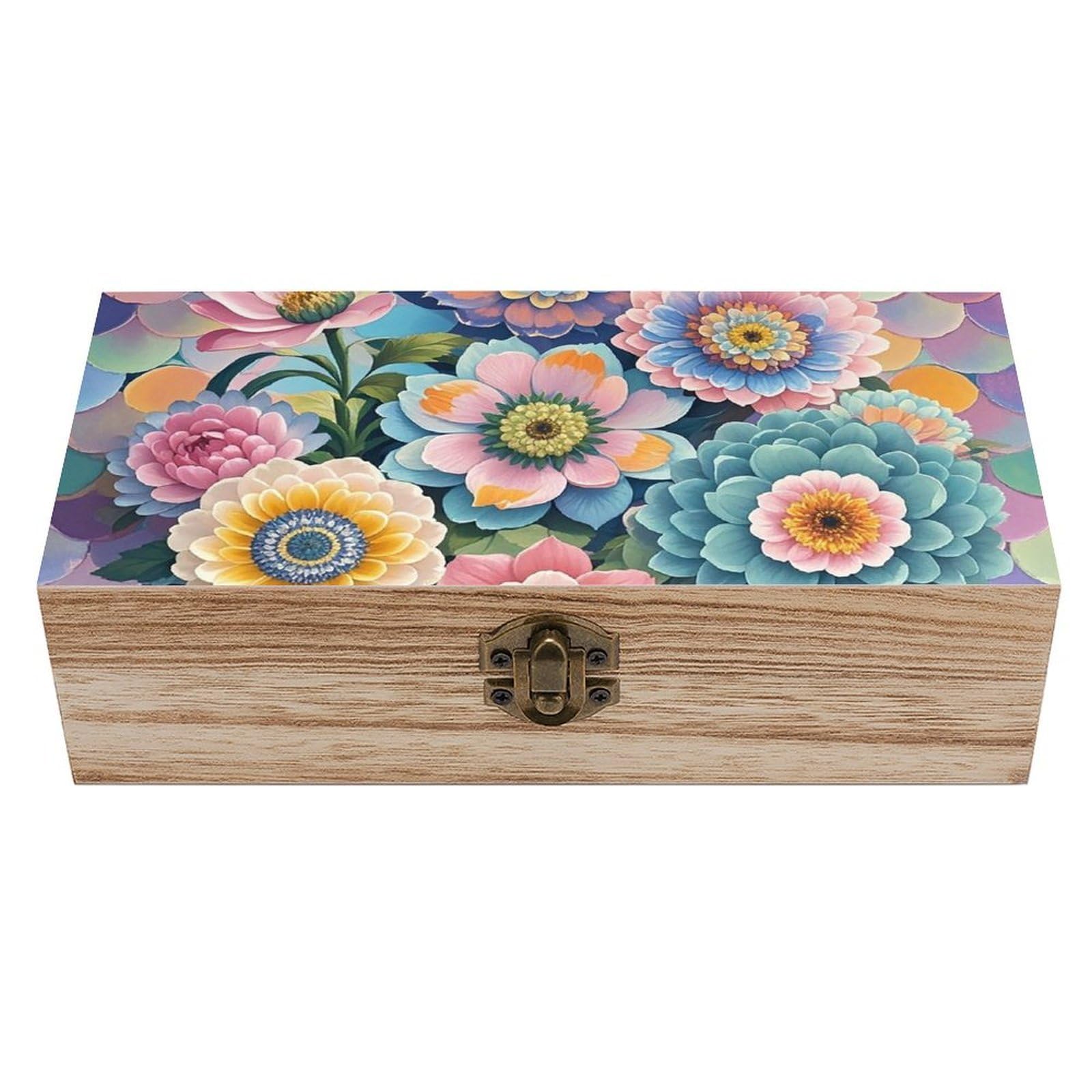 Scales And Flowers Pattern Wooden Keepsake Box Storage Boxes with Hinged Li