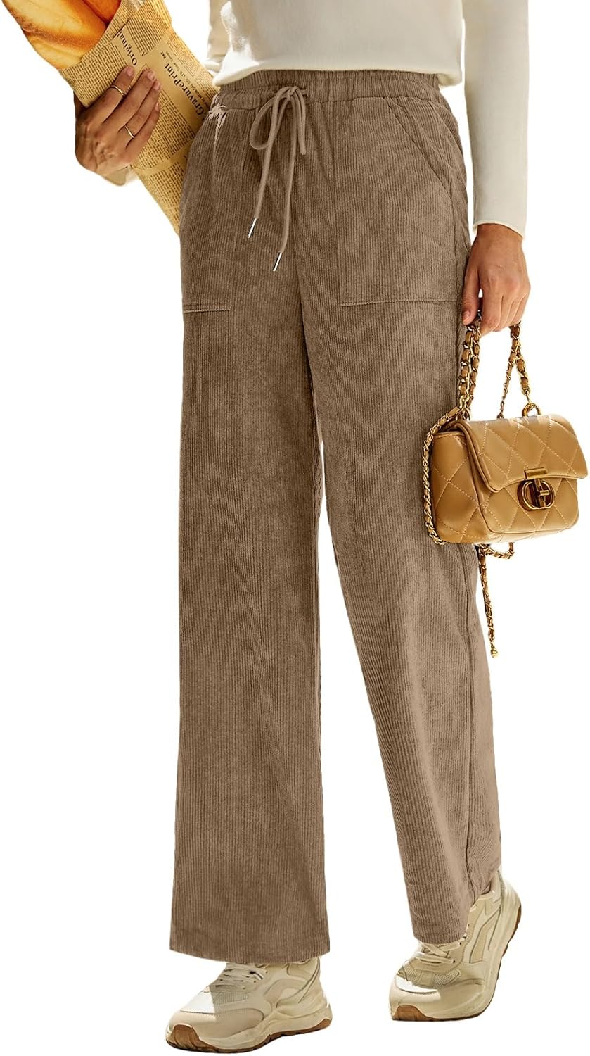 EVALESS Women Corduroy Pants Wide Leg Casual High Waisted Straight Leg Baggy Trousers - Image 3