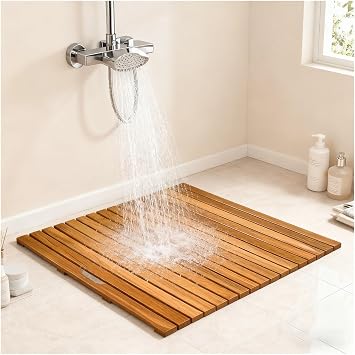 YLLFFLL Large Square Teak Shower Mat 40x40 24x24 36x36 30 X 30 31 X 31 32x32 28 Inch, Non Slip Wood Bath Mats for Bathroom Floor/Inside Shower/Spa Outdoor, Elevated Slated Platform Board37x37 in