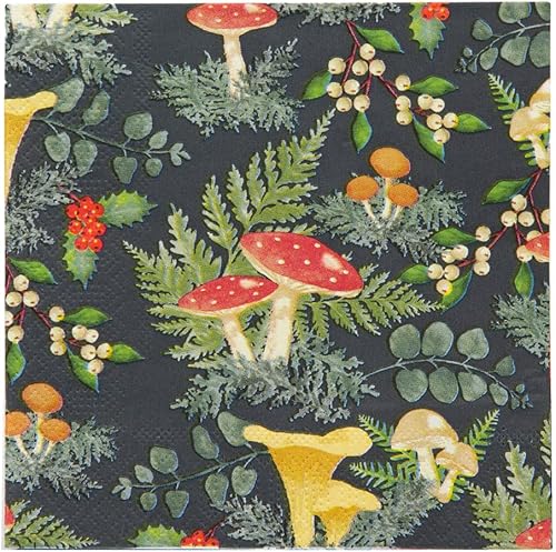 Talking Tables Servilletas de cena de otoño con hongos del bosque y setas Paquete de 20 servilletas de papel reciclables para Navidad, fiesta