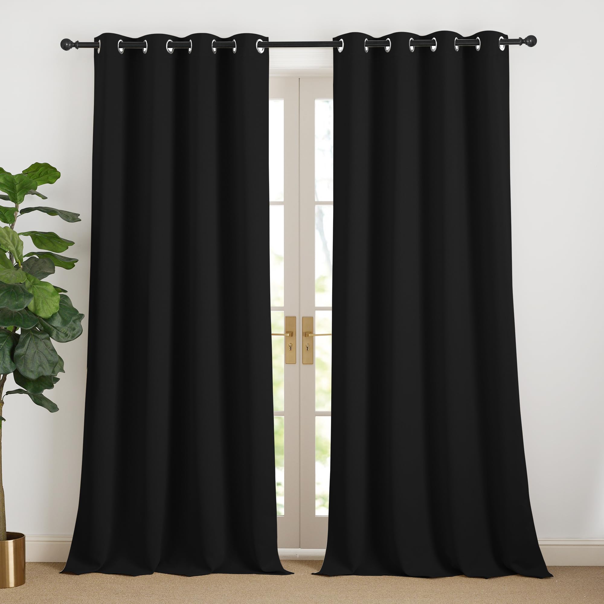 NICETOWN Thermal Window Curtains Opaque Black Set of 2 H 240 x W 140 cm Long Curtains with Eyelets for Living Room