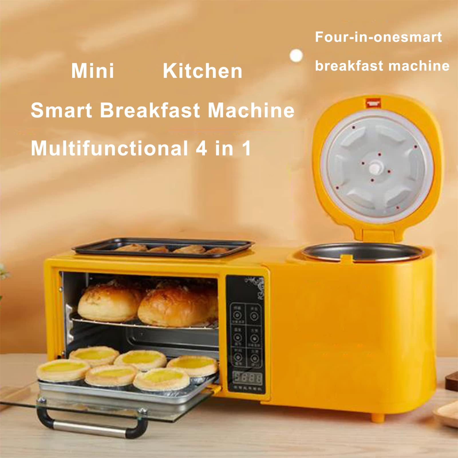 Frühstücksmaschine Multifunktions 4-in-1 8l 2-lagig Backofen Plus 1l Elektrischer Dampfer Plus Elektrische Bratpfanne, 2 Schichten Unabhängige Temperaturregelung, Touchscreen Design