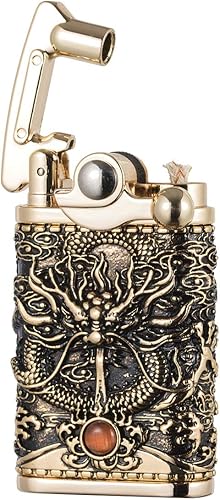 Miniatura 2 de Dragón chino Tipo antiguo Llama suave balancín brazo queroseno encendedor (dorado)