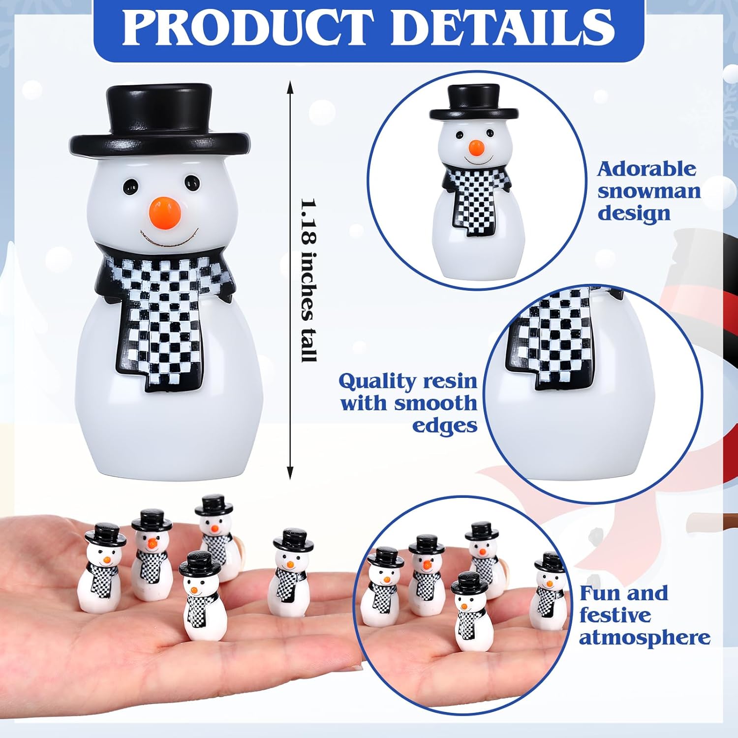 50 Pcs Winter Miniature Snowman Mini Winter Figurines Resin Snowman Ornaments for Crafts Micro Landscape Ornament Xmas Figurines for Holiday DIY Decor Party Favors - Image 2