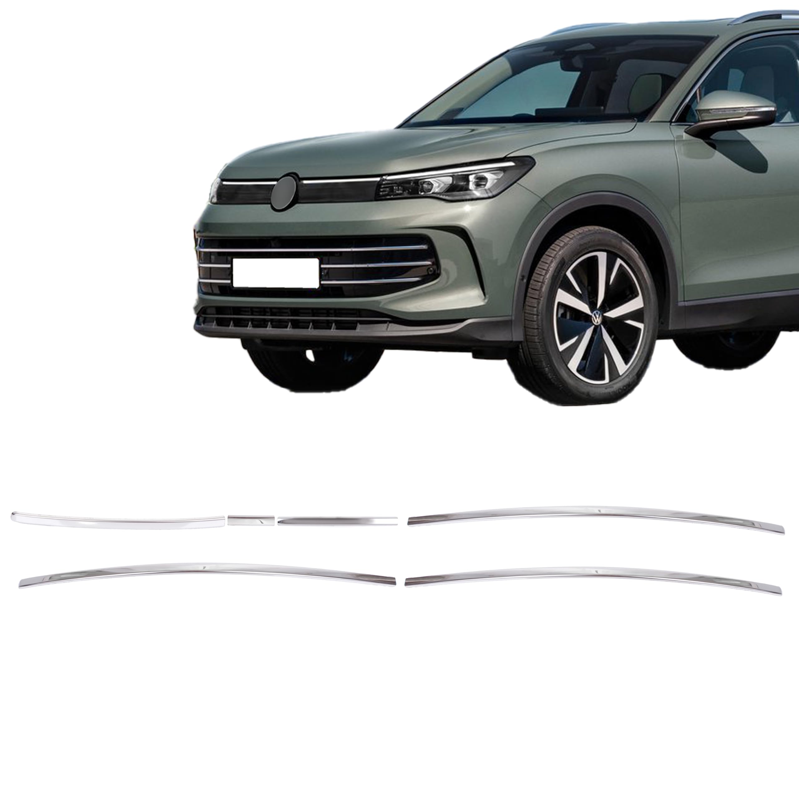 INLY 6 Teilig Kühlergrill Leisten Grillleisten Chrom Edelstahl kompatible mit Tiguan (ab 2024)
